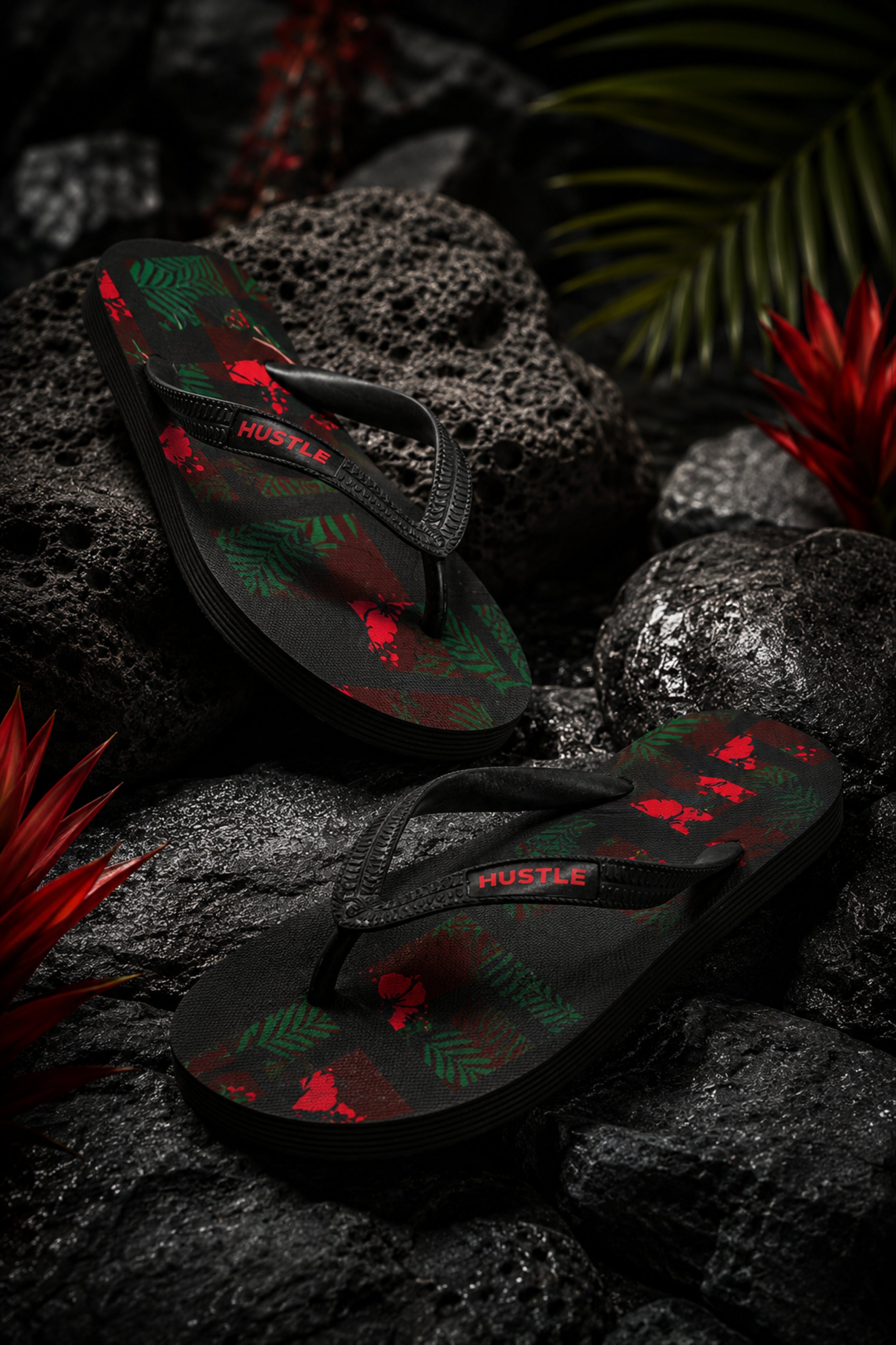 HUSTLE Men's Black Flip Flops