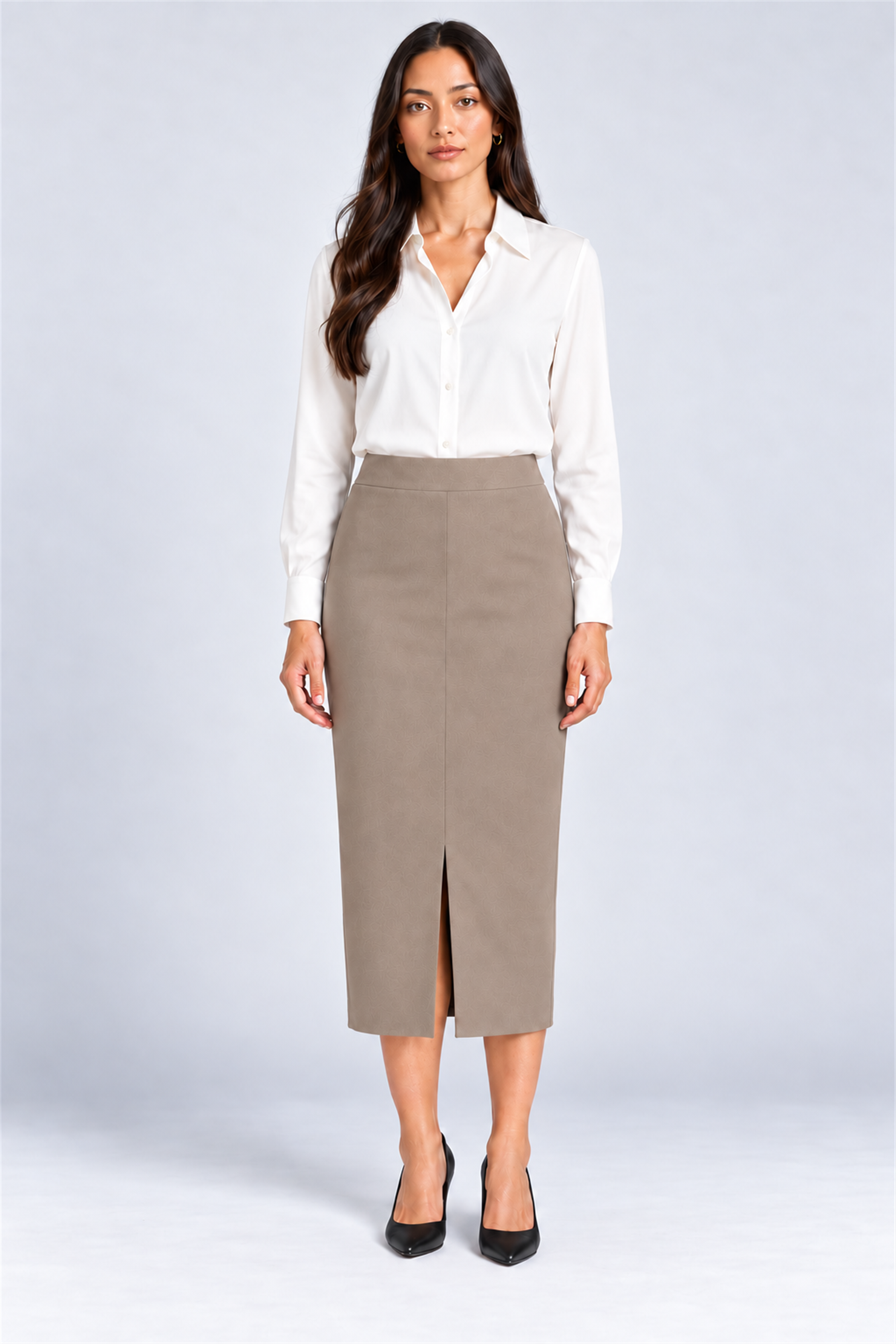 ENVOGUE Women's Formal Plain Skirt - Beige