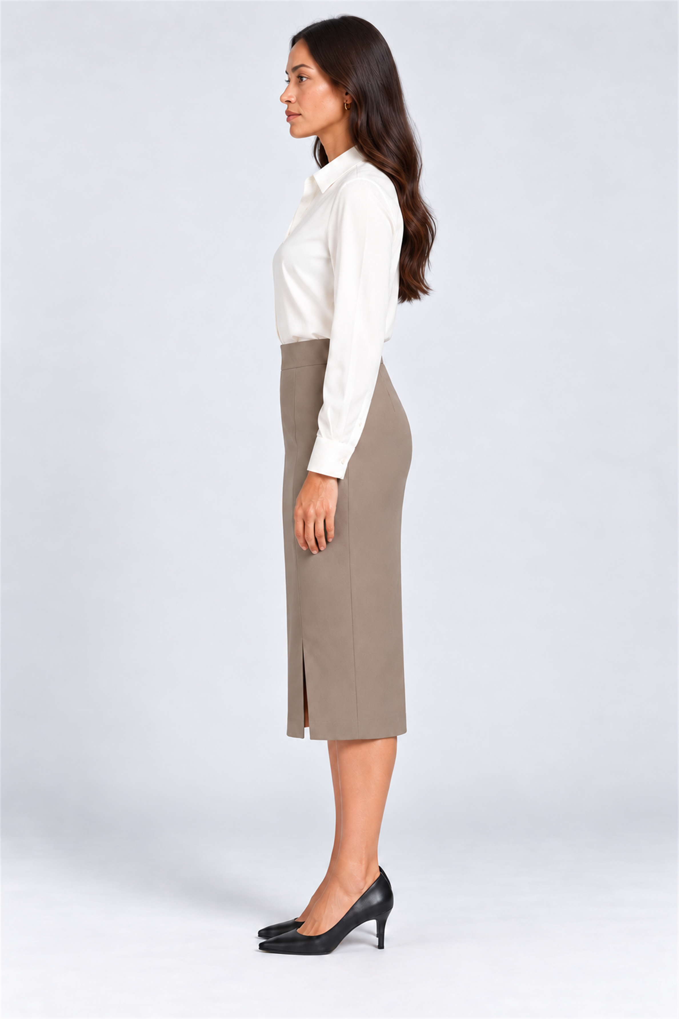 ENVOGUE Women's Formal Plain Skirt - Beige