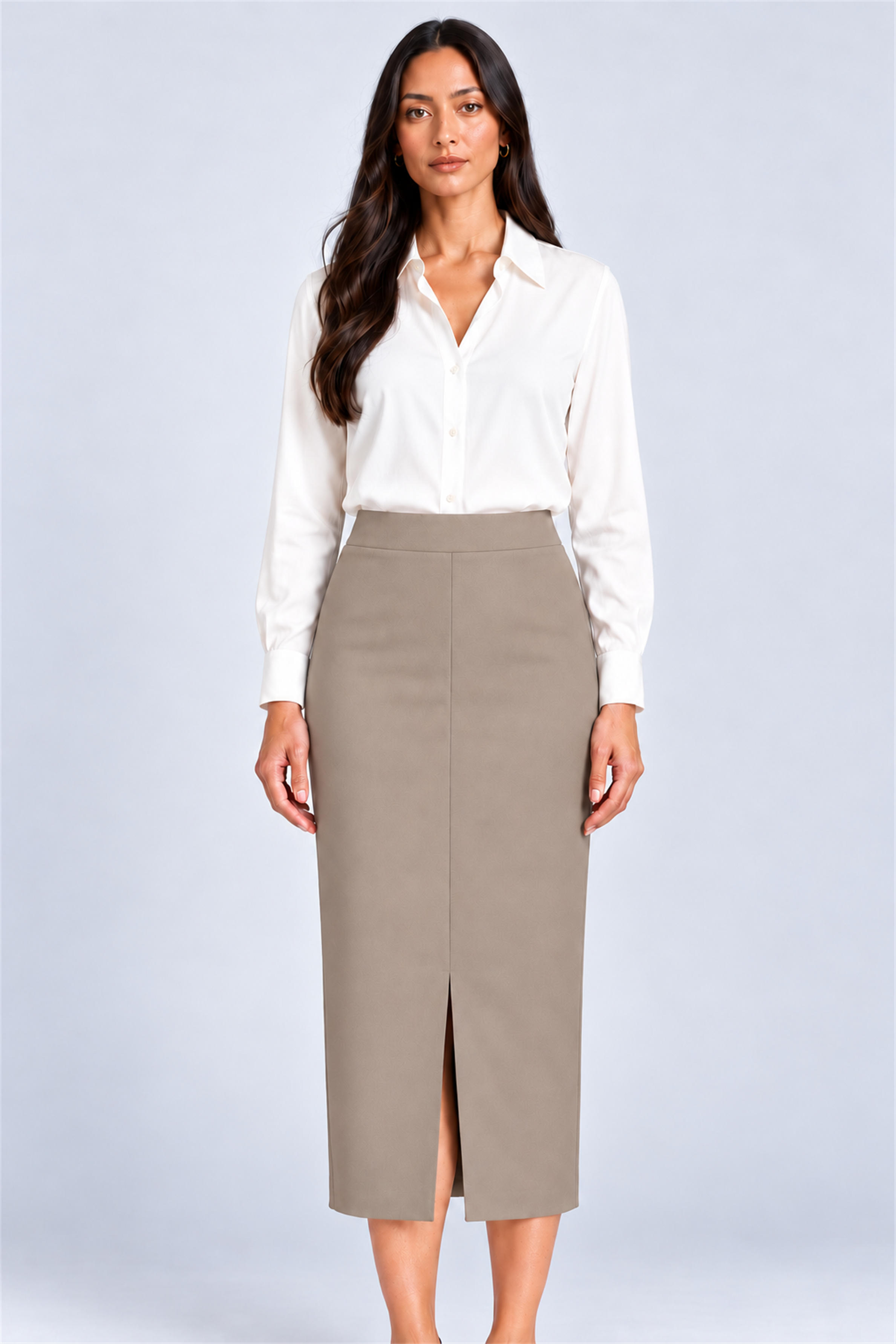 ENVOGUE Women's Formal Plain Skirt - Beige