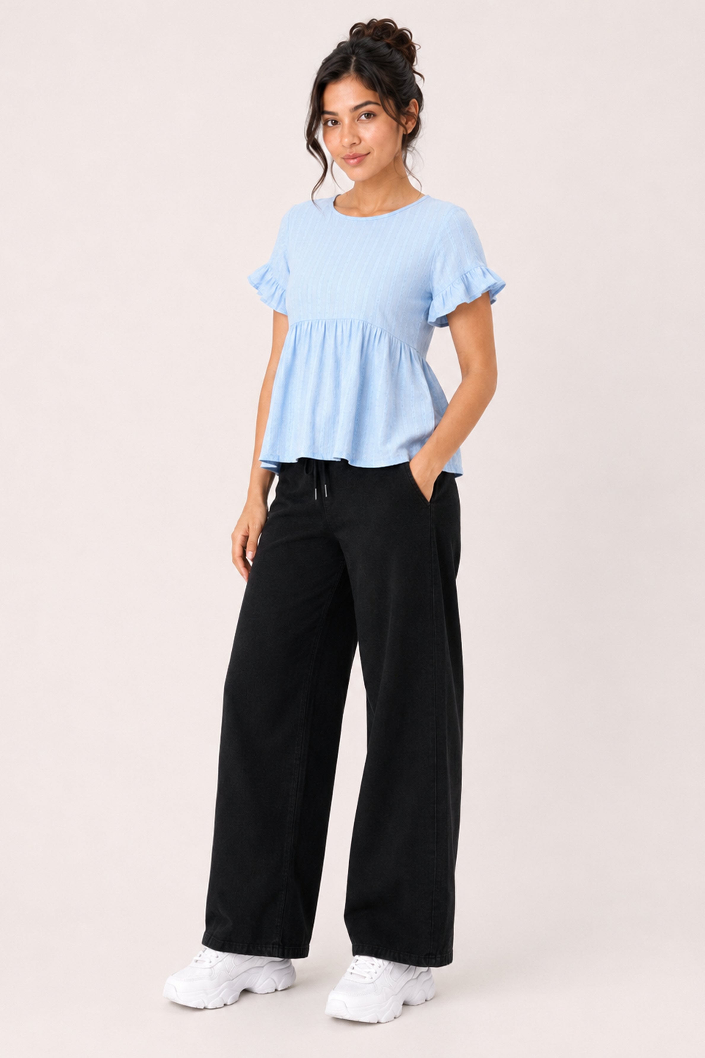 MODANO Casual Plain Blouse - Light Blue