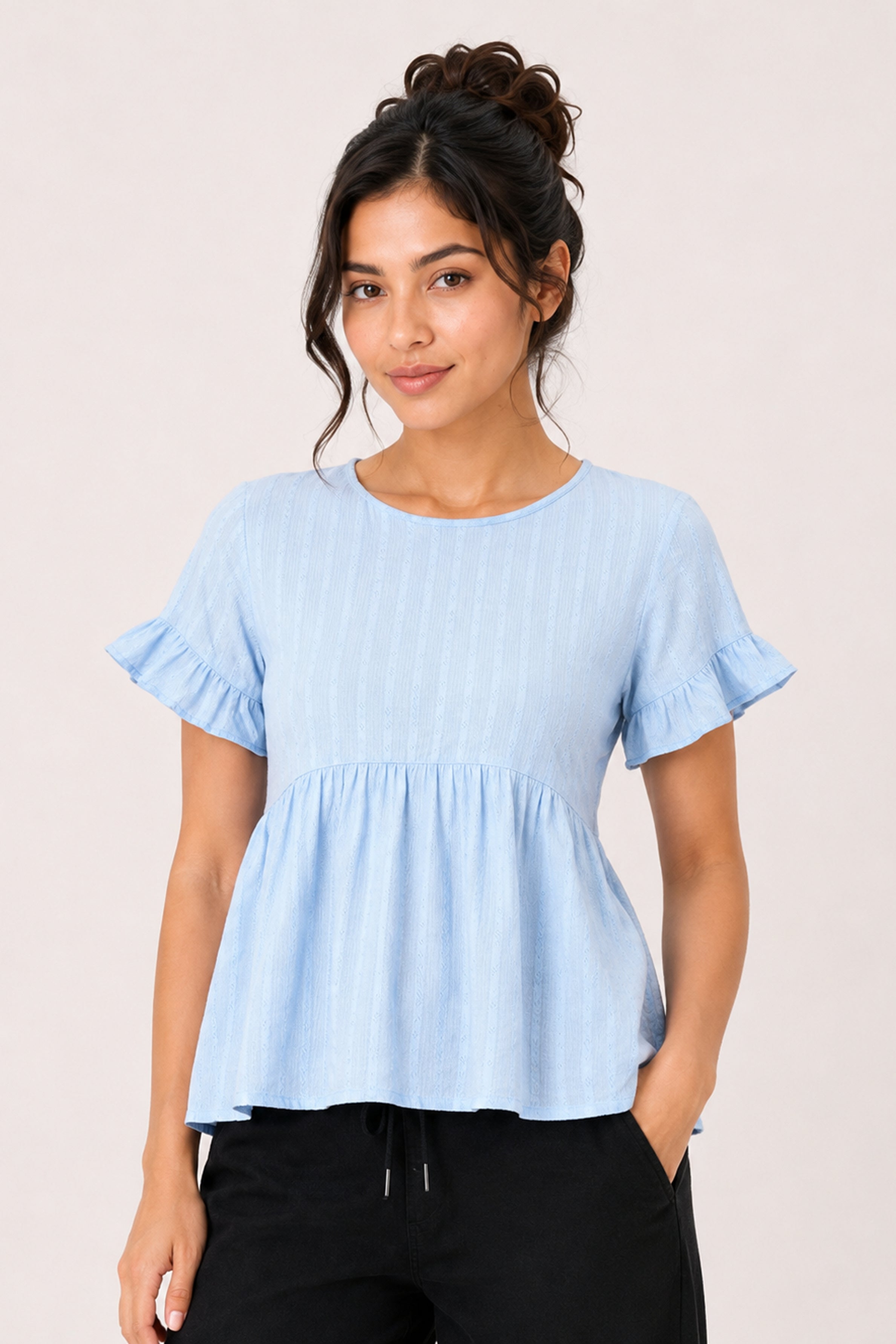 MODANO Casual Plain Blouse - Light Blue