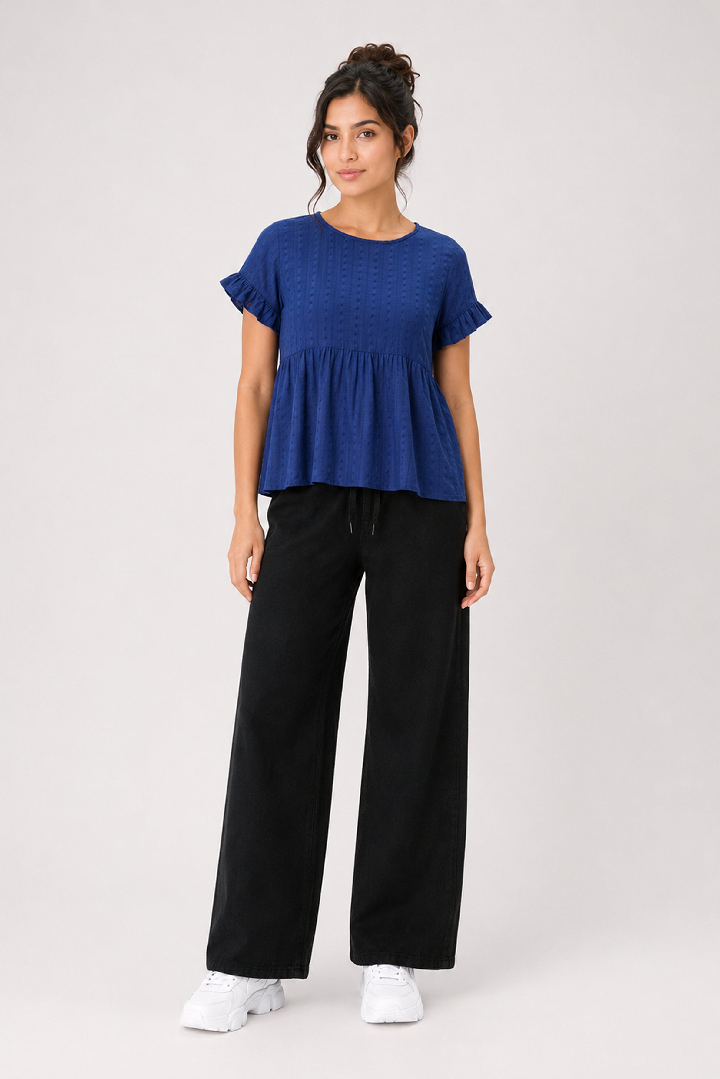 MODANO Casual Plain Blouse - Navy