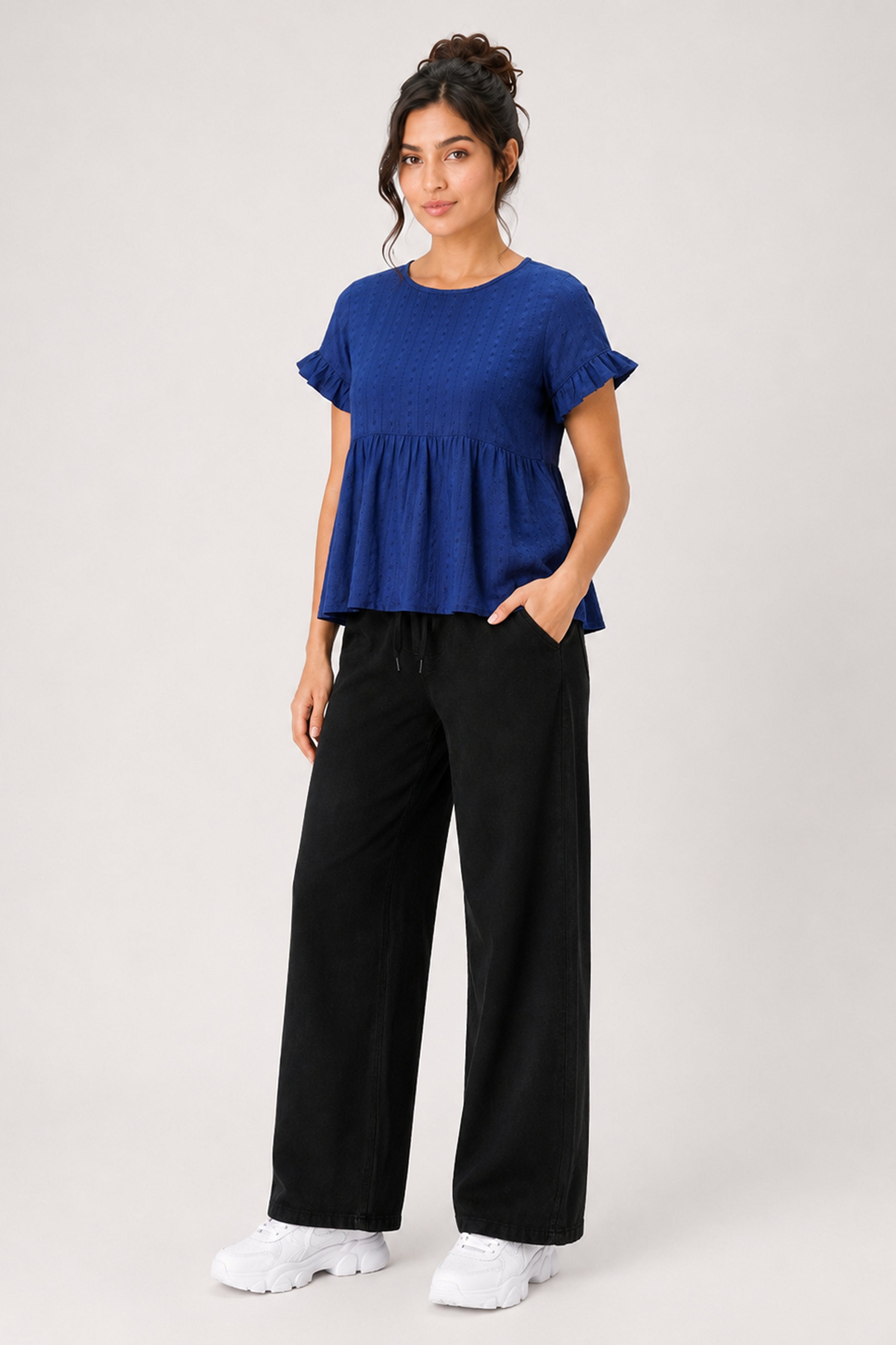 MODANO Casual Plain Blouse - Navy
