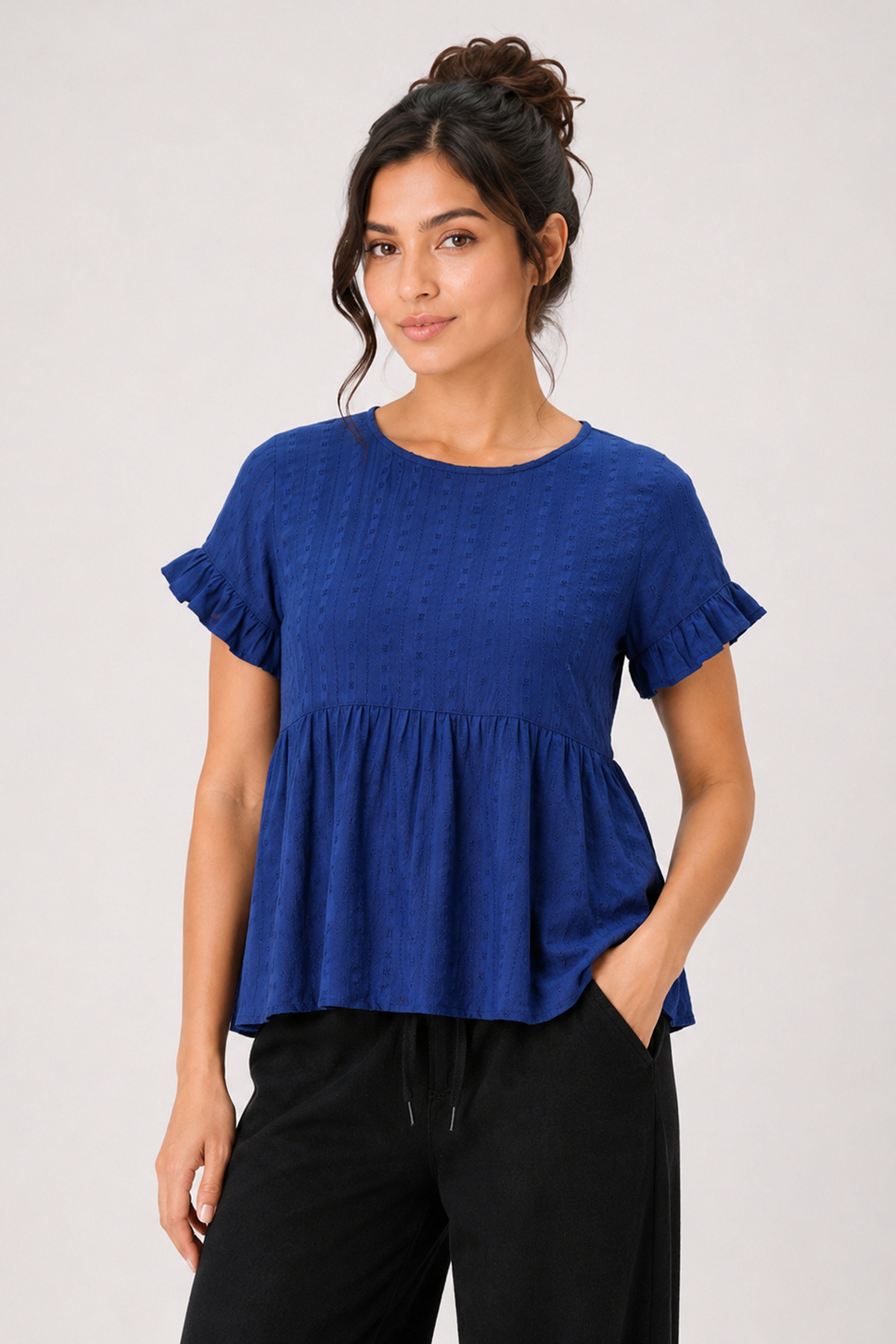 MODANO Casual Plain Blouse - Navy