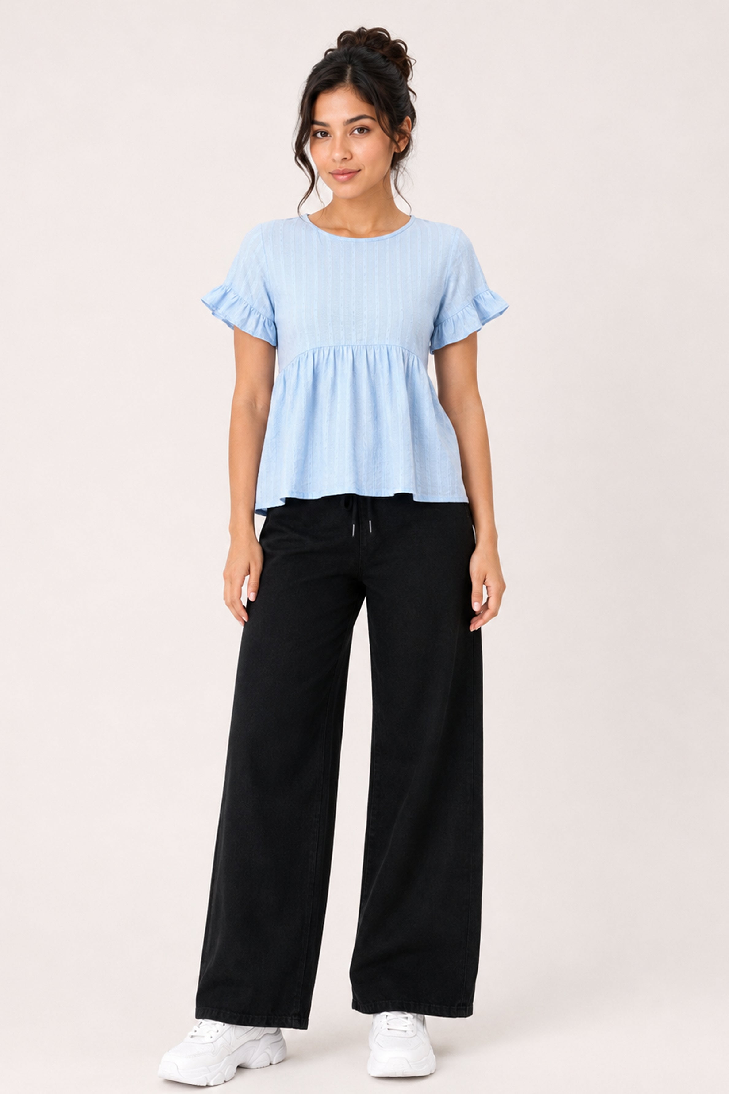 MODANO Casual Plain Blouse - Light Blue