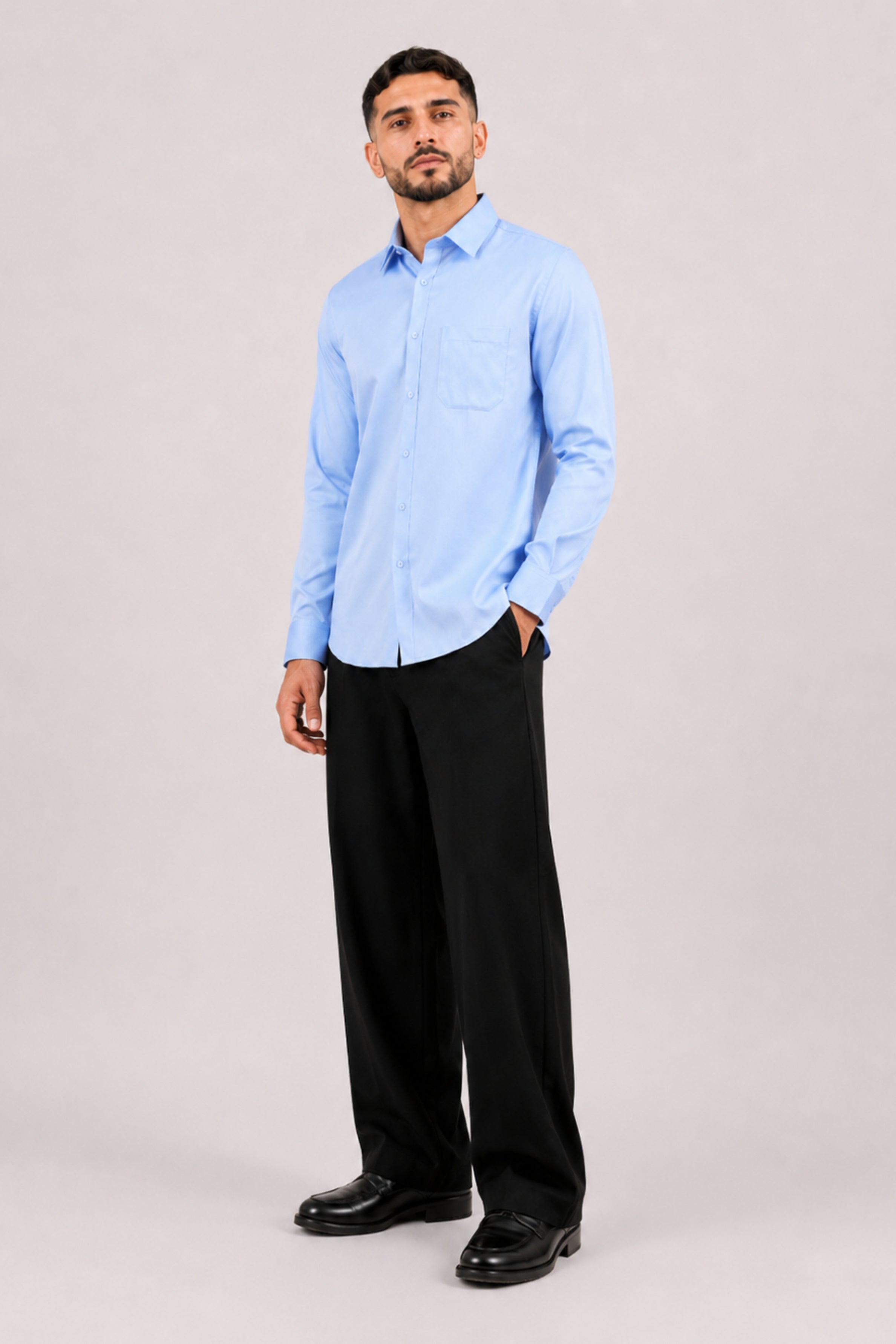 GENZ Formal Slim Fit Long Sleeve Shirt - Sky Blue