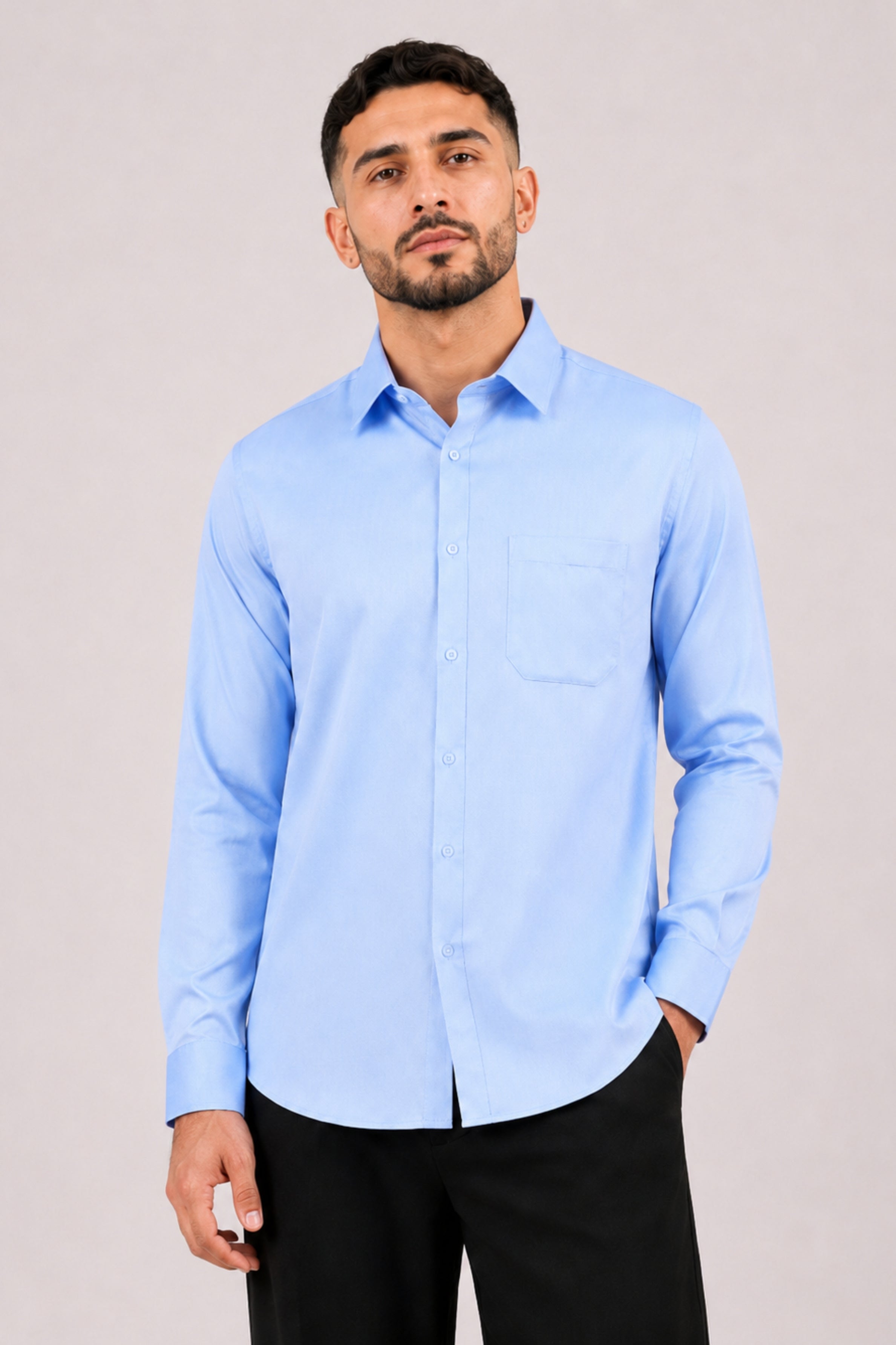 GENZ Formal Slim Fit Long Sleeve Shirt - Sky Blue