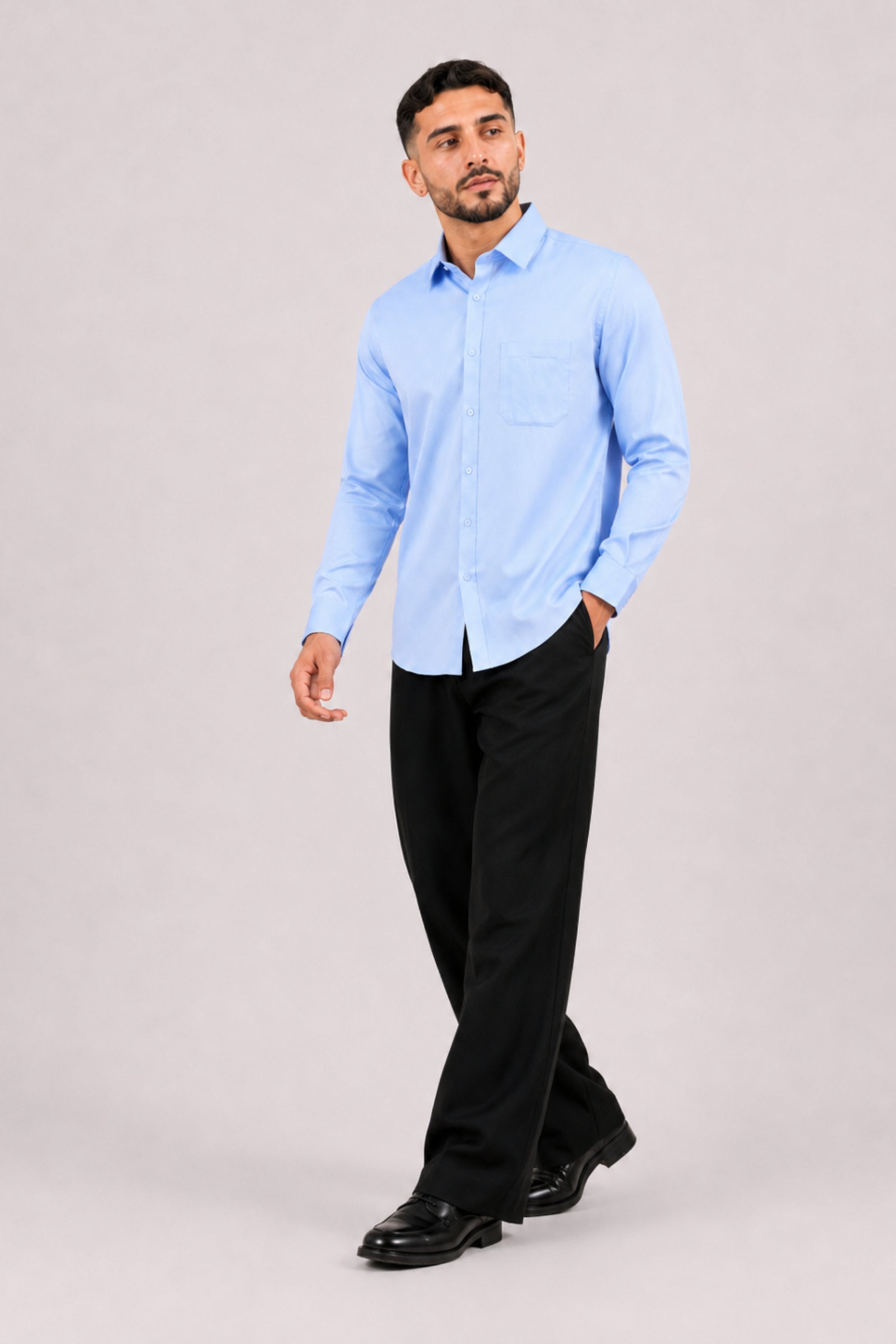 GENZ Formal Slim Fit Long Sleeve Shirt - Sky Blue