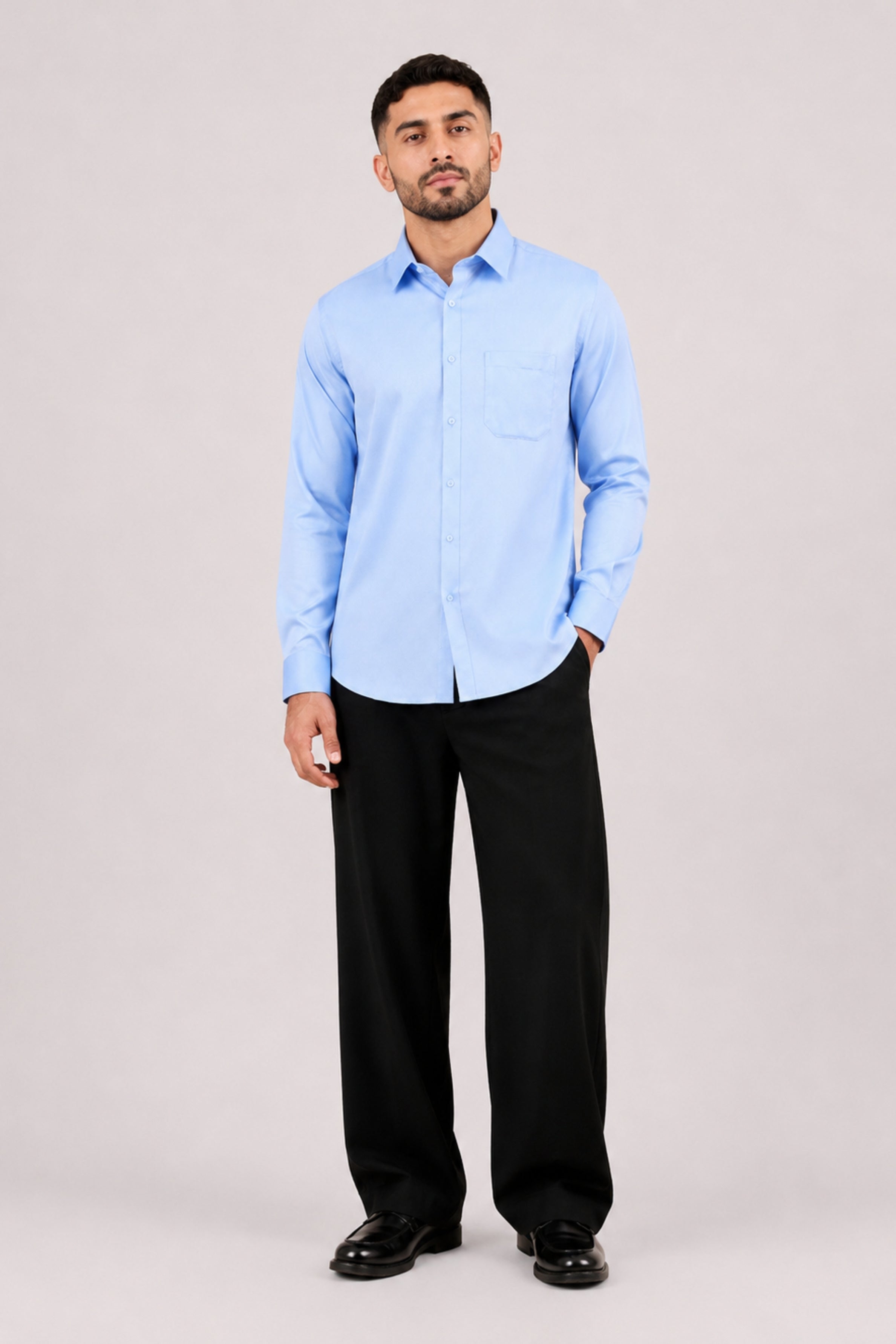 GENZ Formal Slim Fit Long Sleeve Shirt - Sky Blue