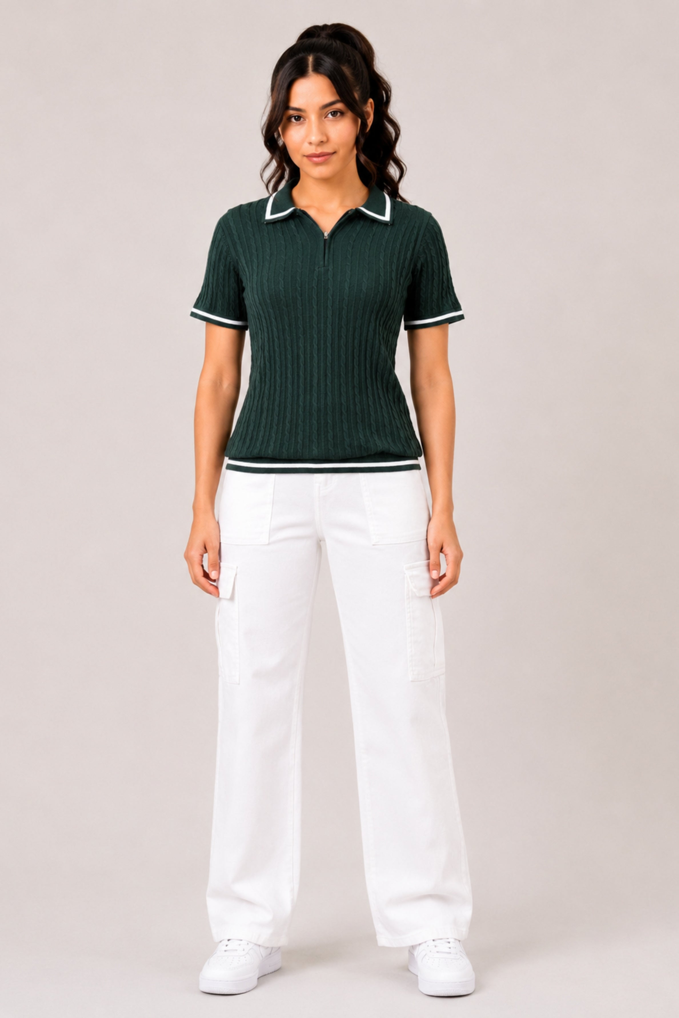 MODANO Regular Fit Half-Zip T-Shirt - Green