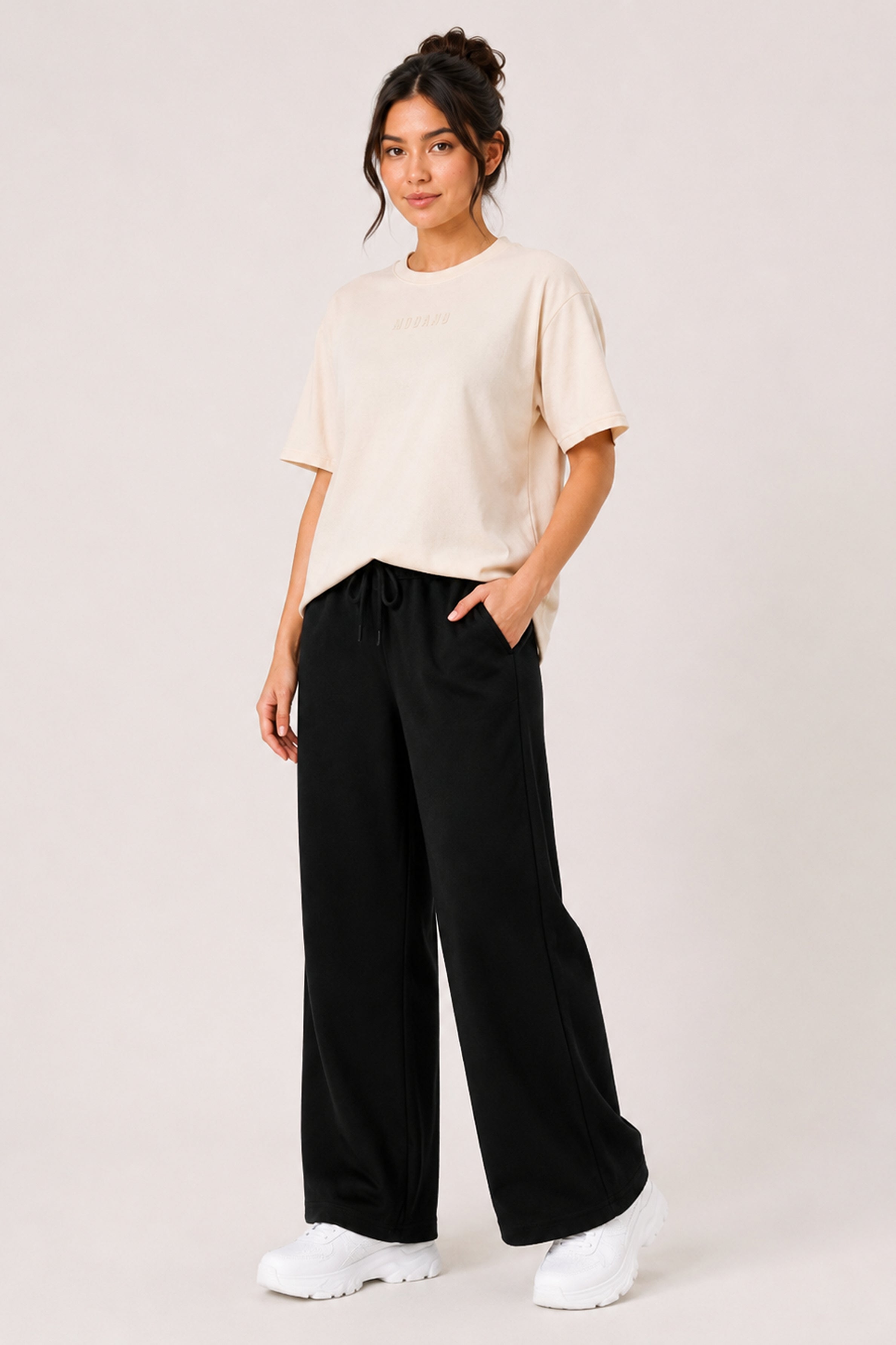 MODANO Casual Crew Neck Tees - Cream