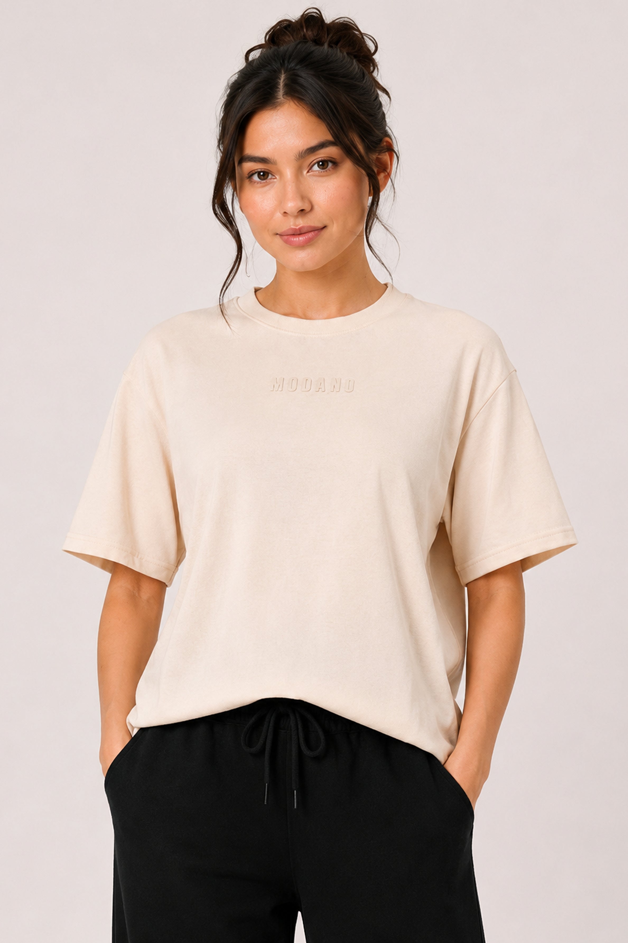 MODANO Casual Crew Neck Tees - Cream