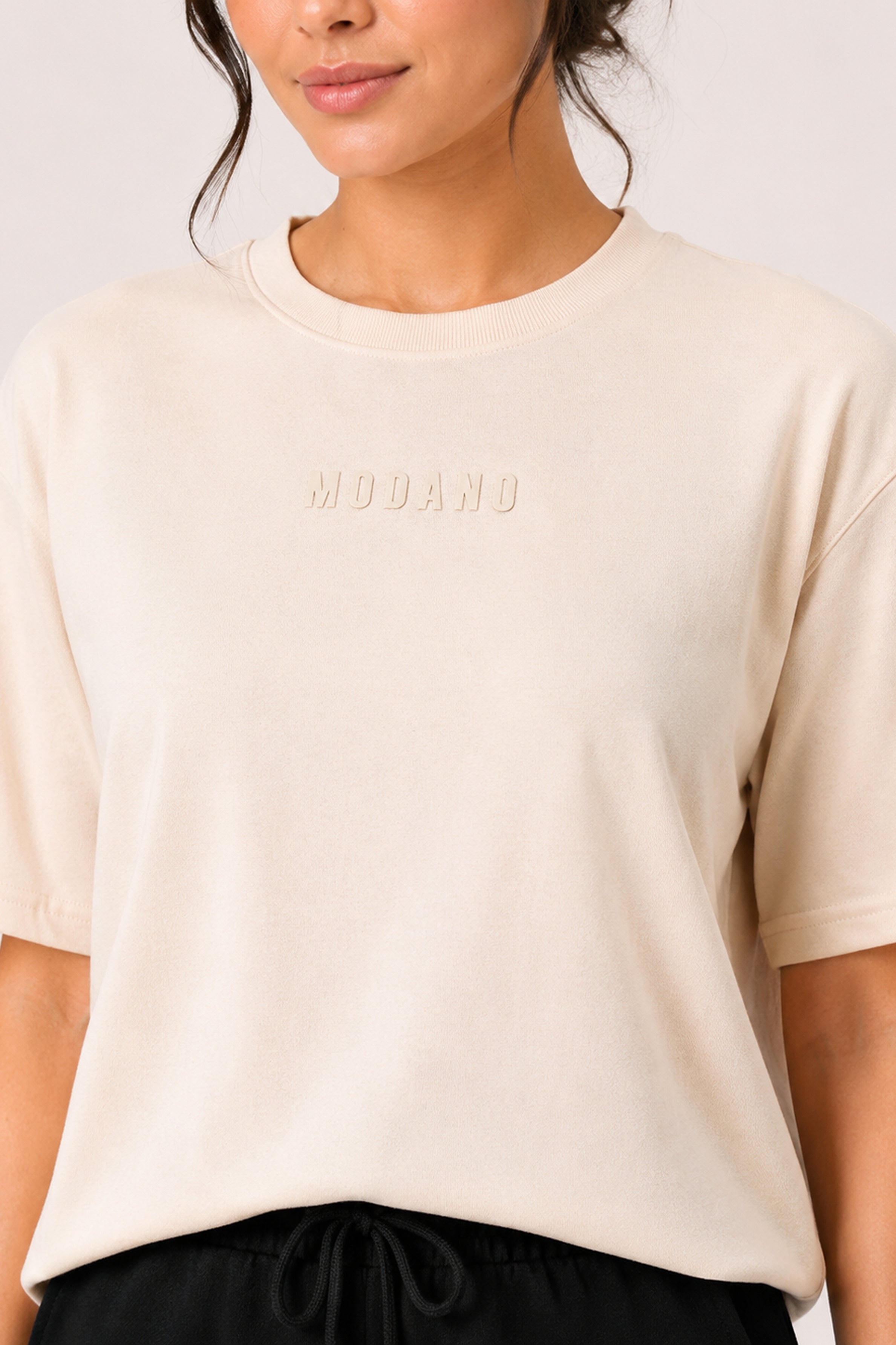 MODANO Casual Crew Neck Tees - Cream