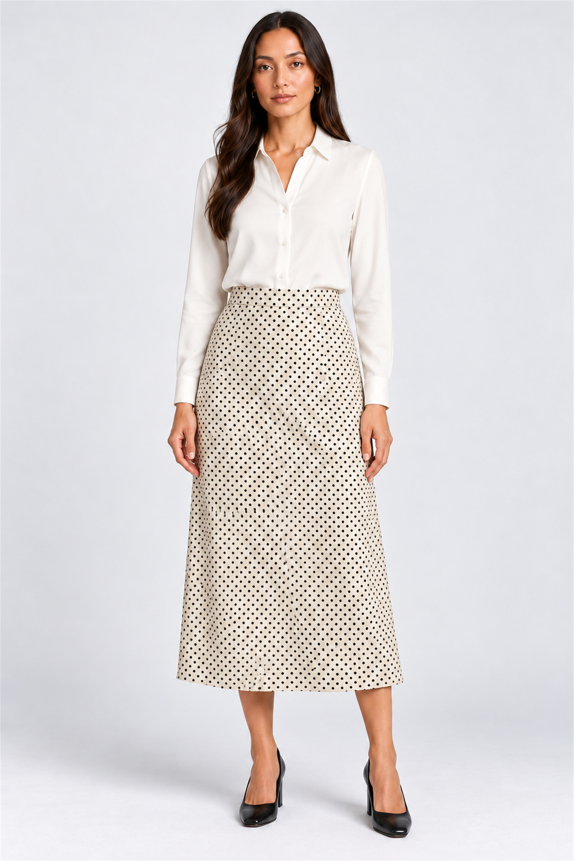 ENVOGUE Women's Formal Dots Skirt - Cream
