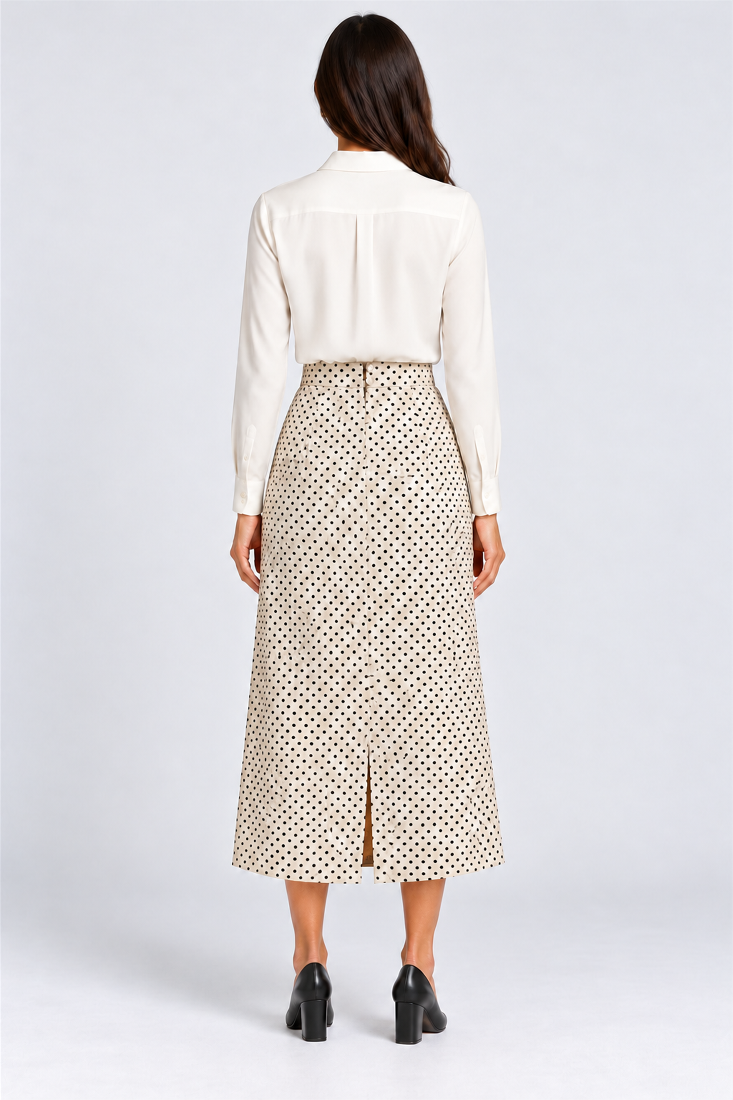 ENVOGUE Women's Formal Dots Skirt - Cream