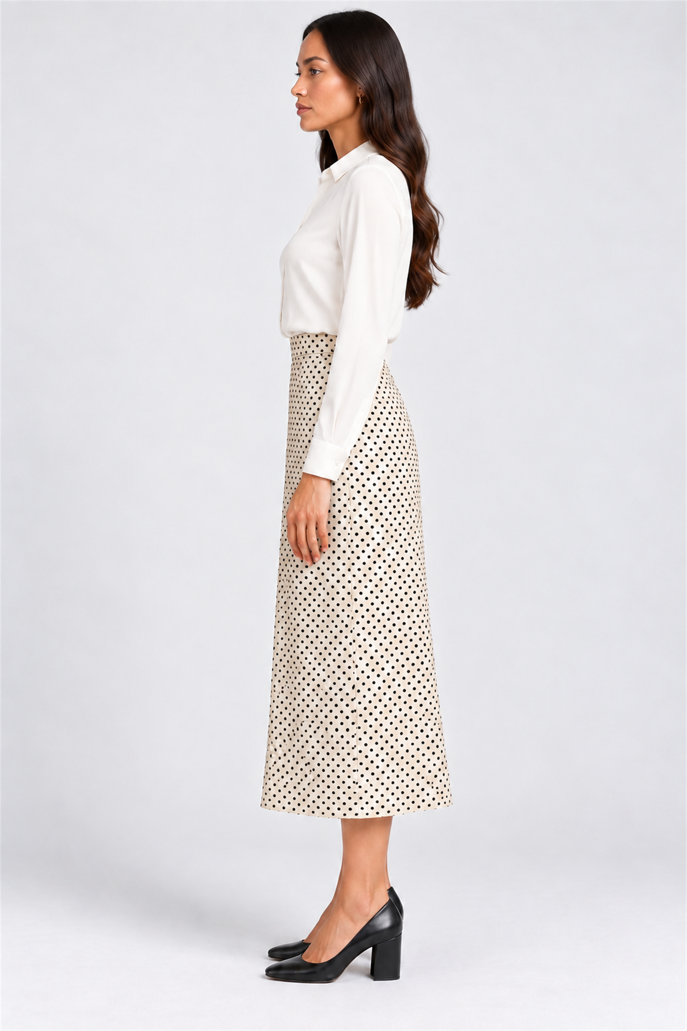 ENVOGUE Women's Formal Dots Skirt - Cream