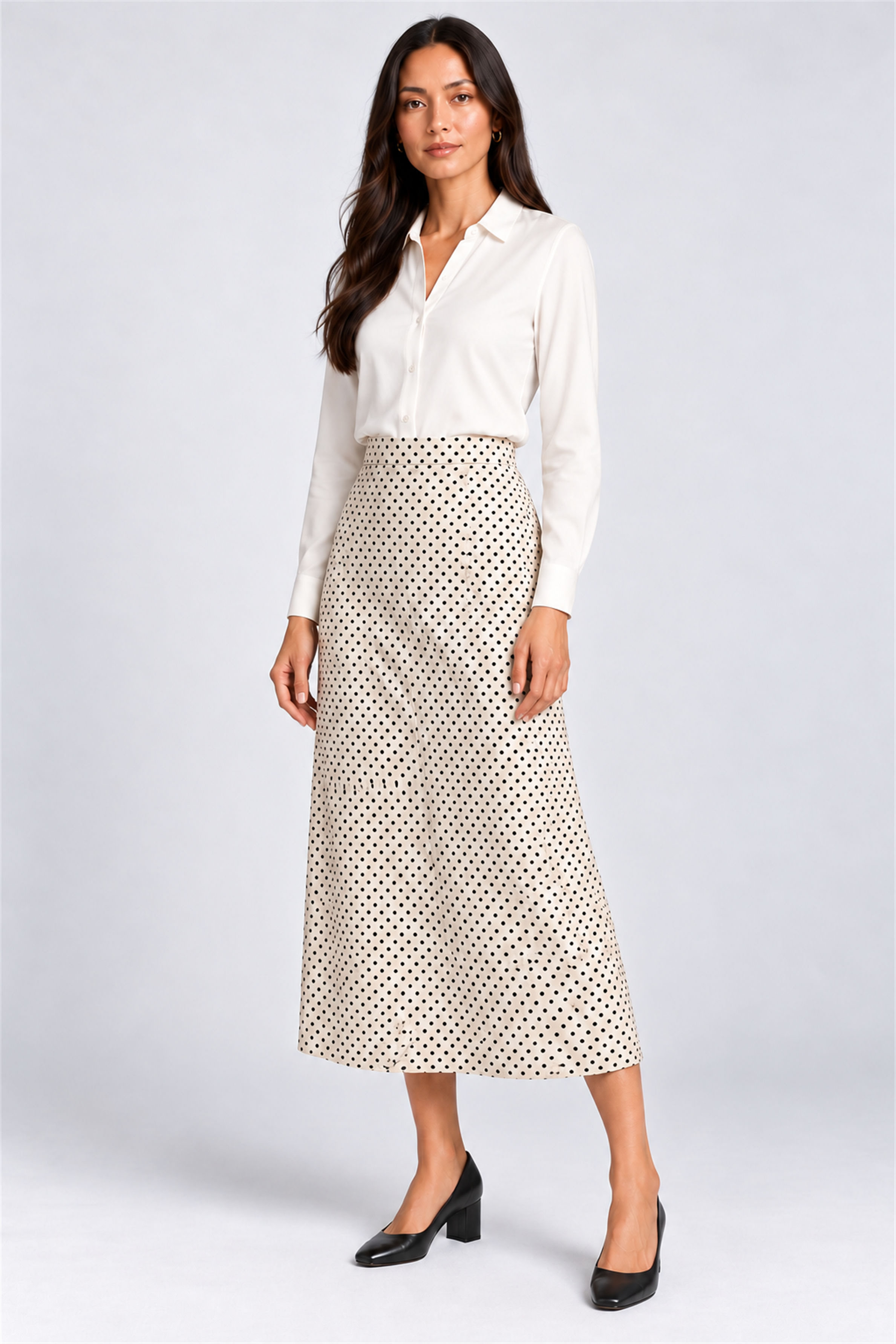 ENVOGUE Women's Formal Dots Skirt - Cream