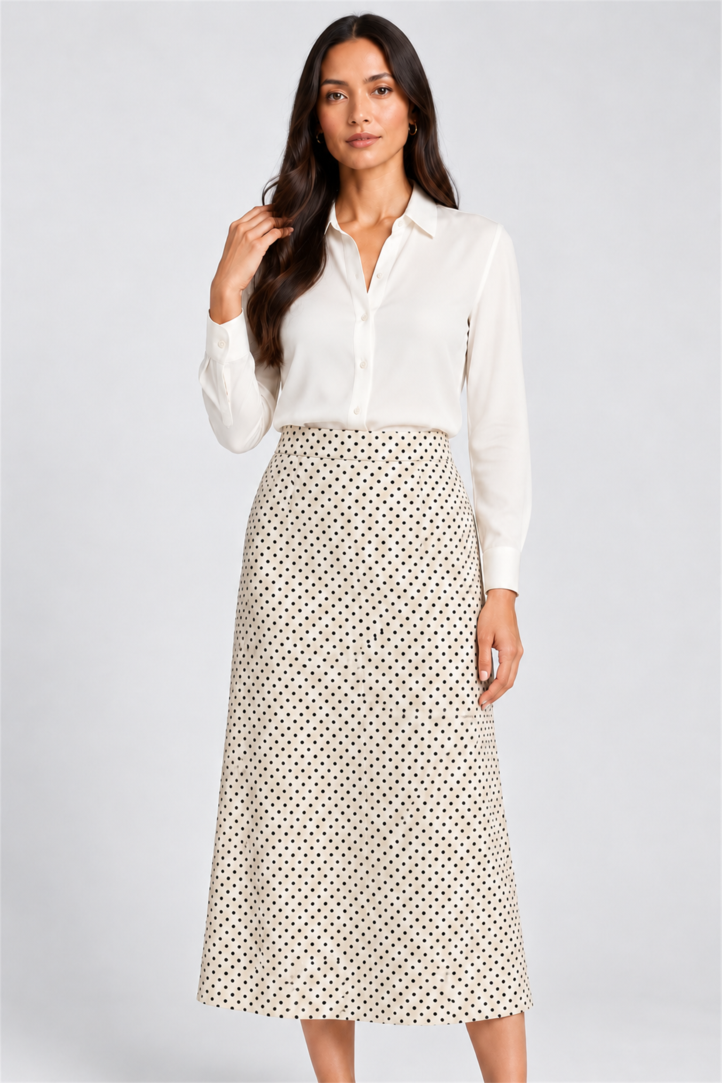 ENVOGUE Women's Formal Dots Skirt - Cream