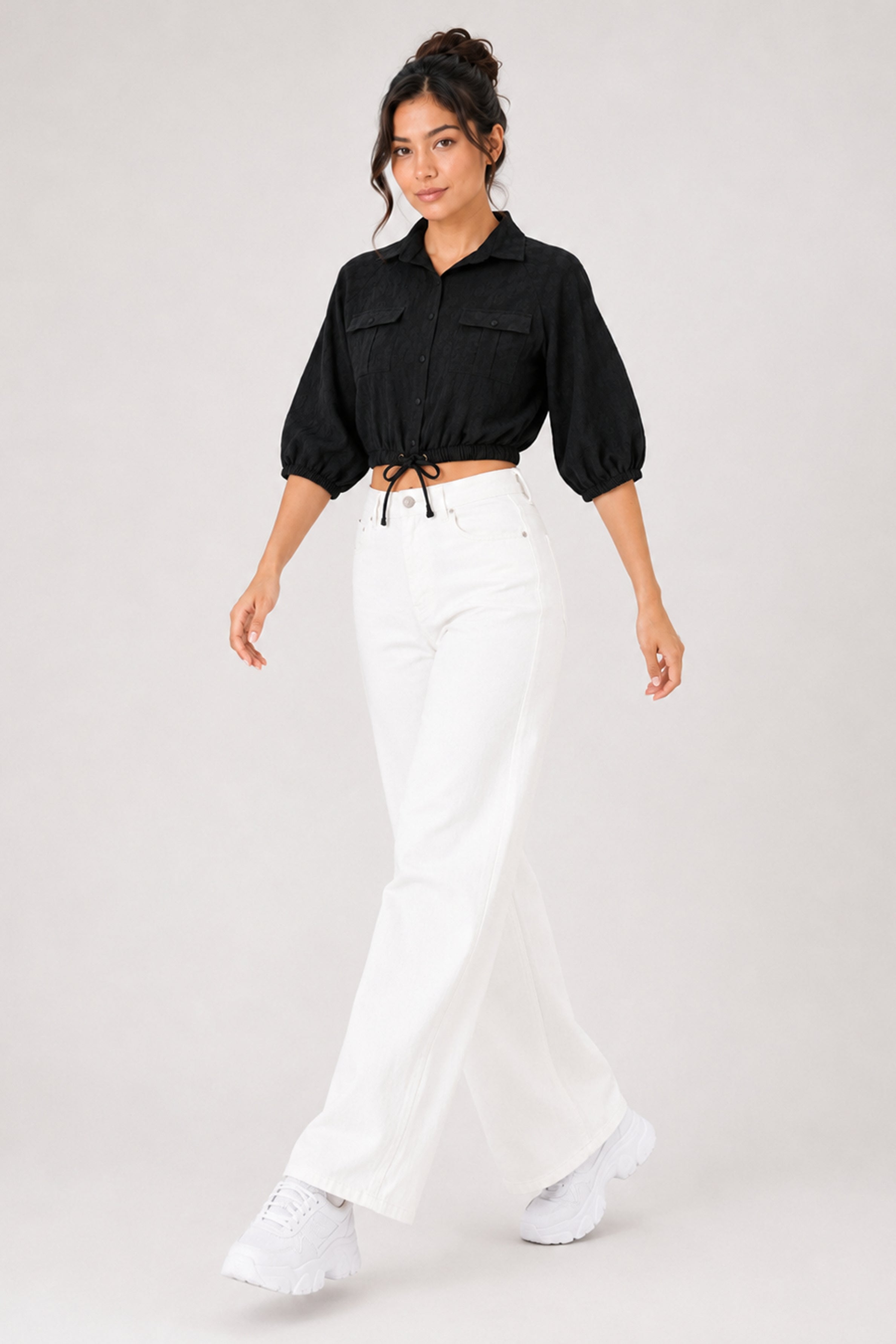 MODANO Casual POLO Plain Blouse - Black