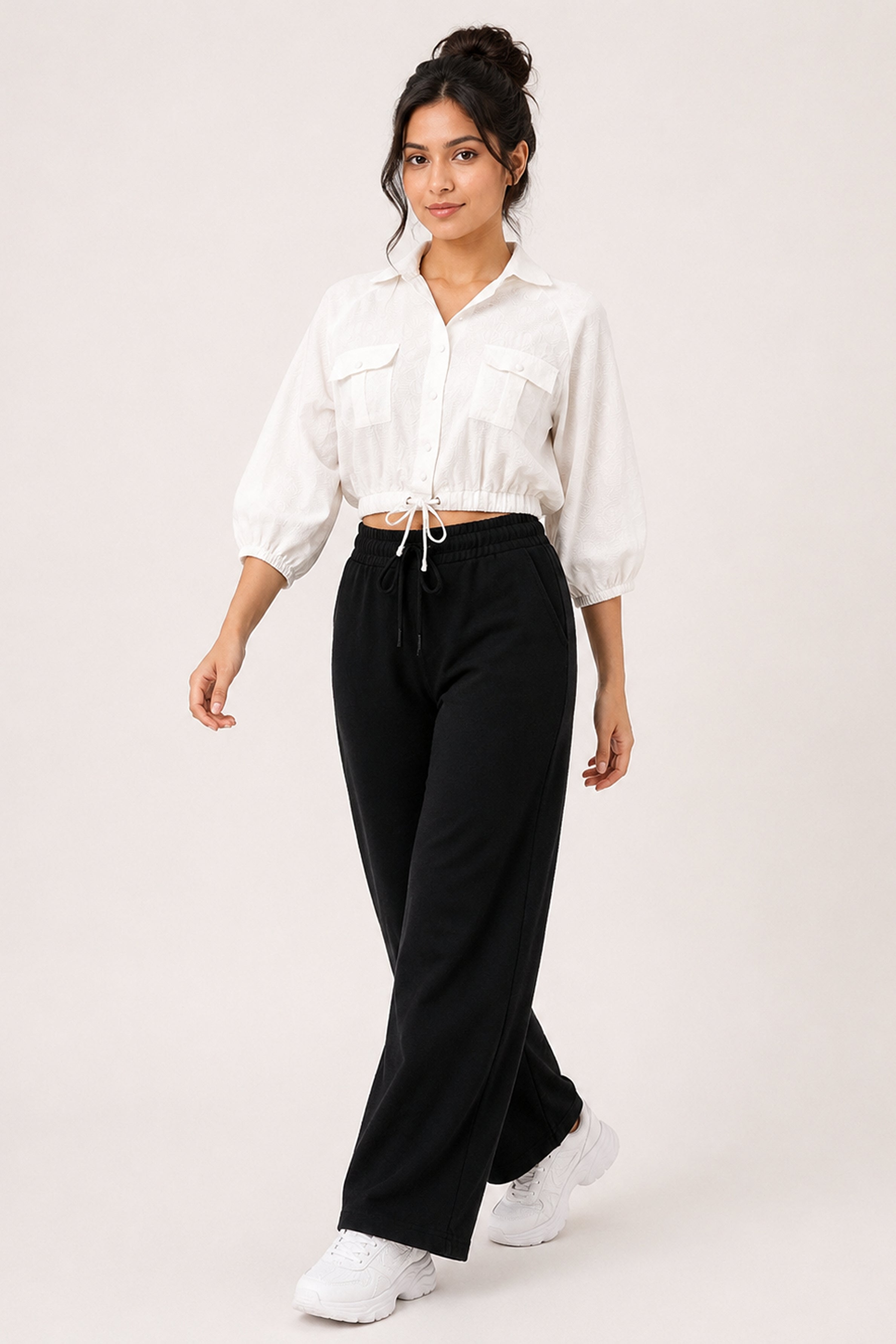MODANO Casual POLO Plain Blouse - White