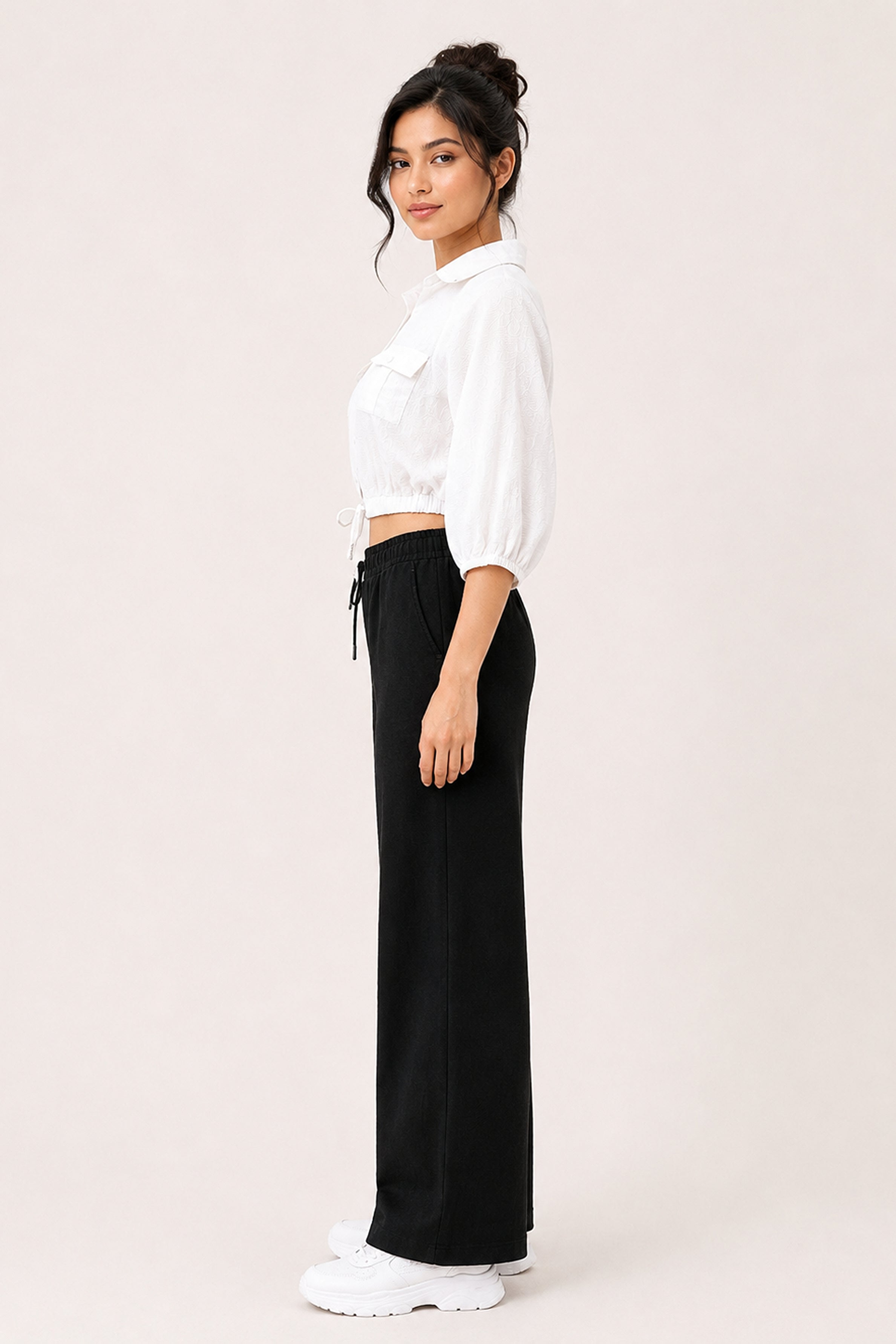 MODANO Casual POLO Plain Blouse - White