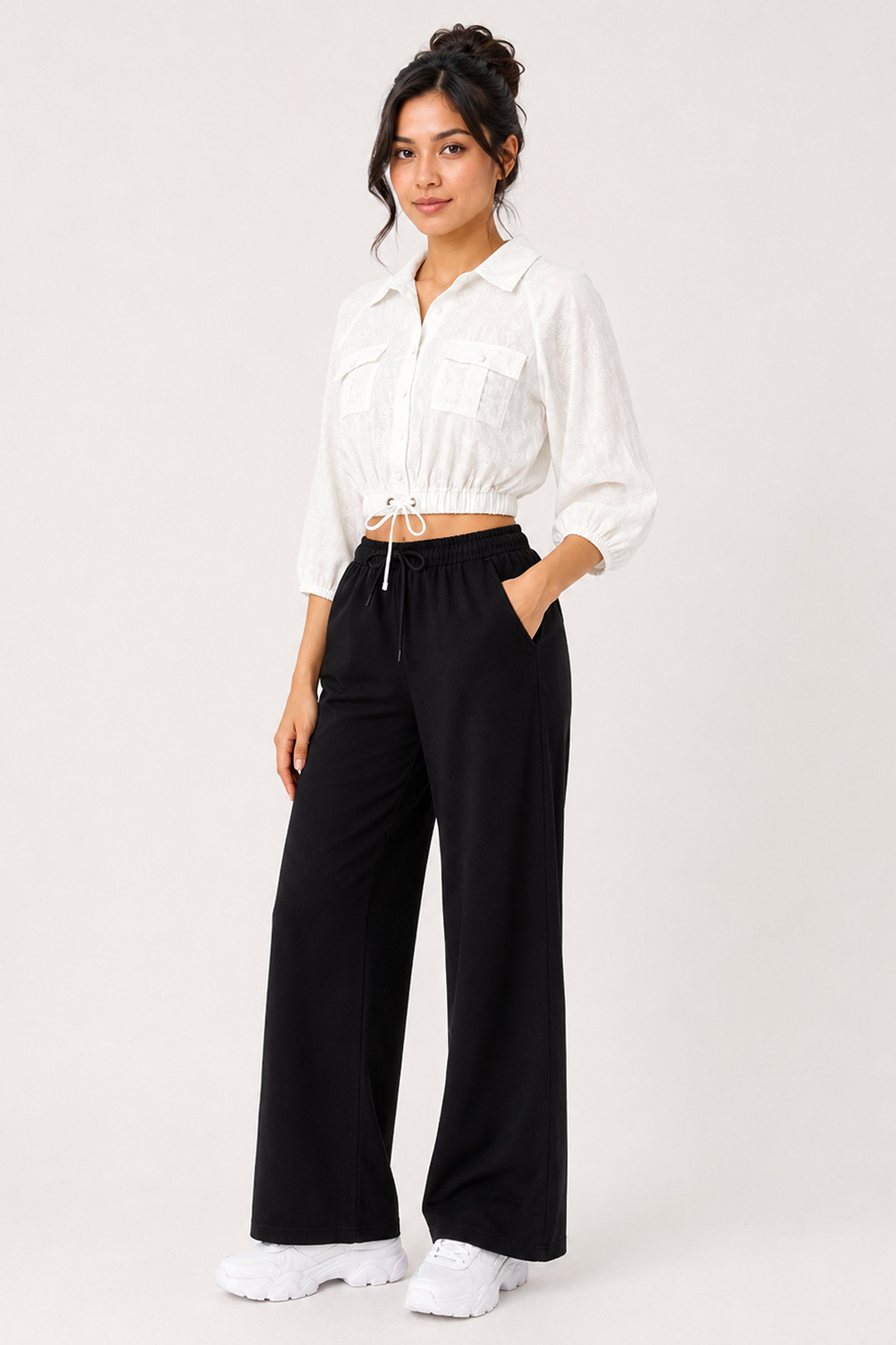 MODANO Casual POLO Plain Blouse - White