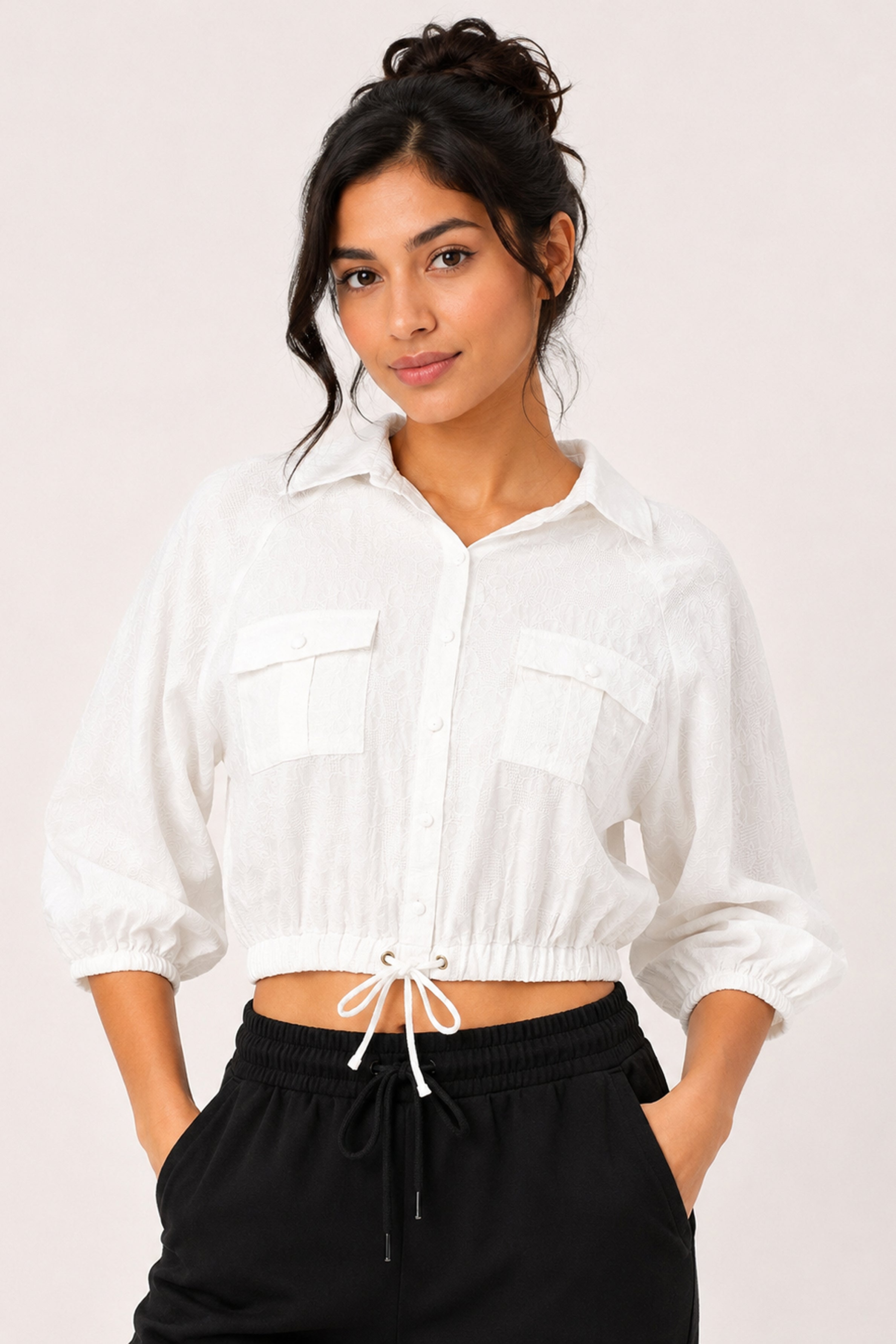 MODANO Casual POLO Plain Blouse - White