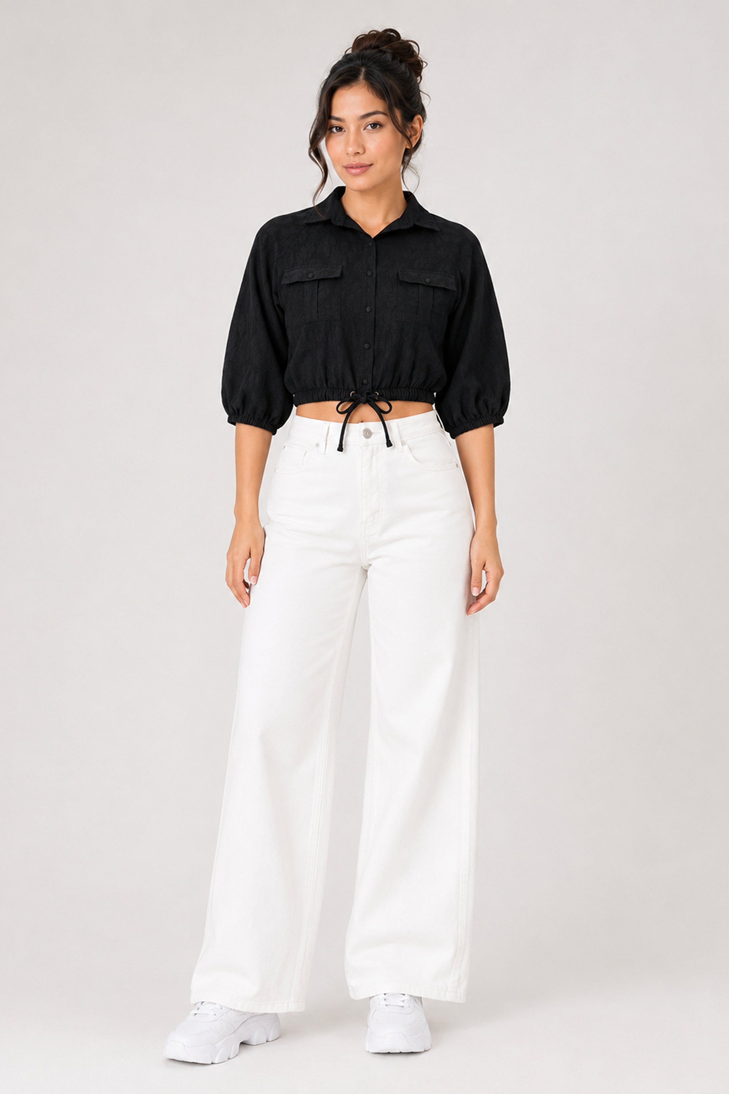 MODANO Casual POLO Plain Blouse - Black