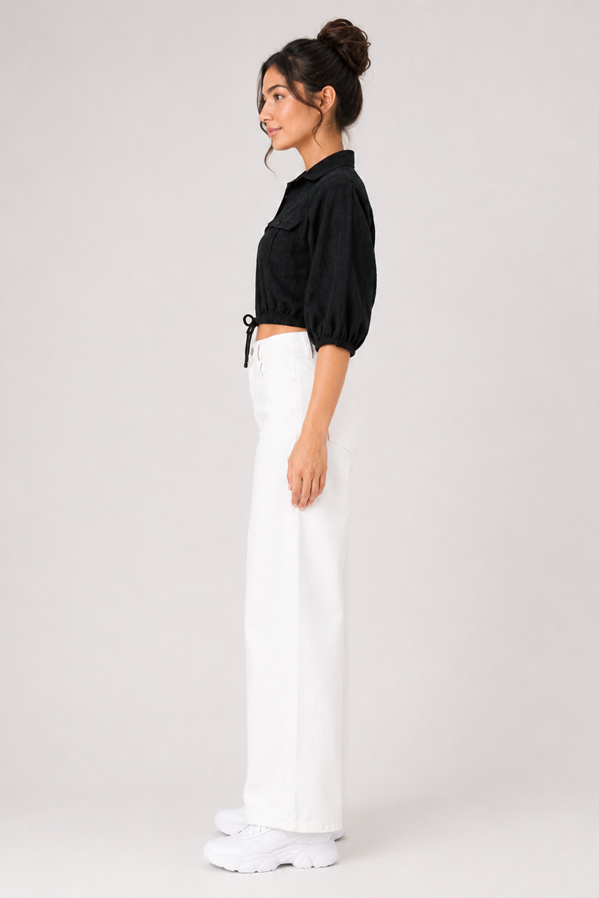 MODANO Casual POLO Plain Blouse - Black