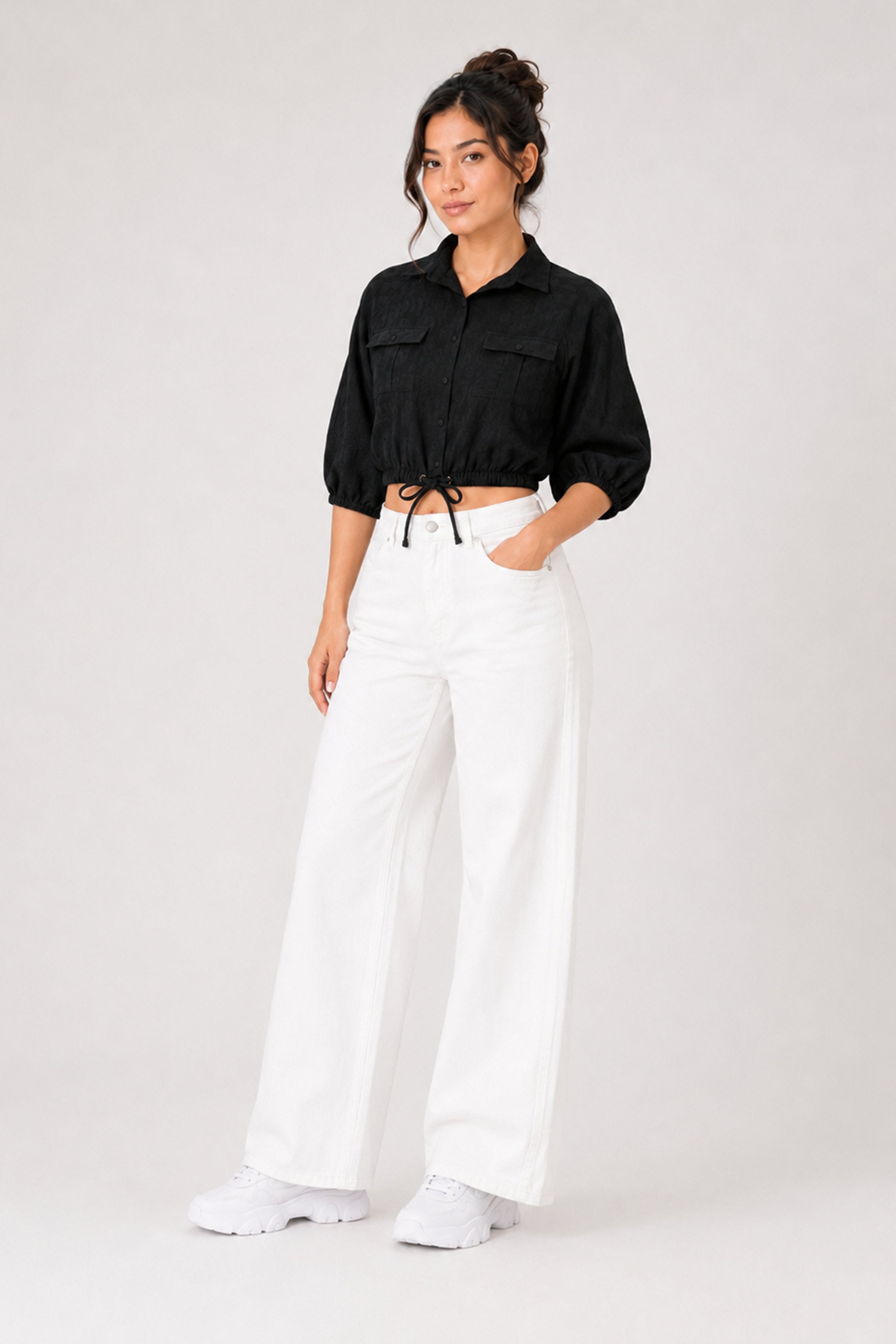 MODANO Casual POLO Plain Blouse - Black