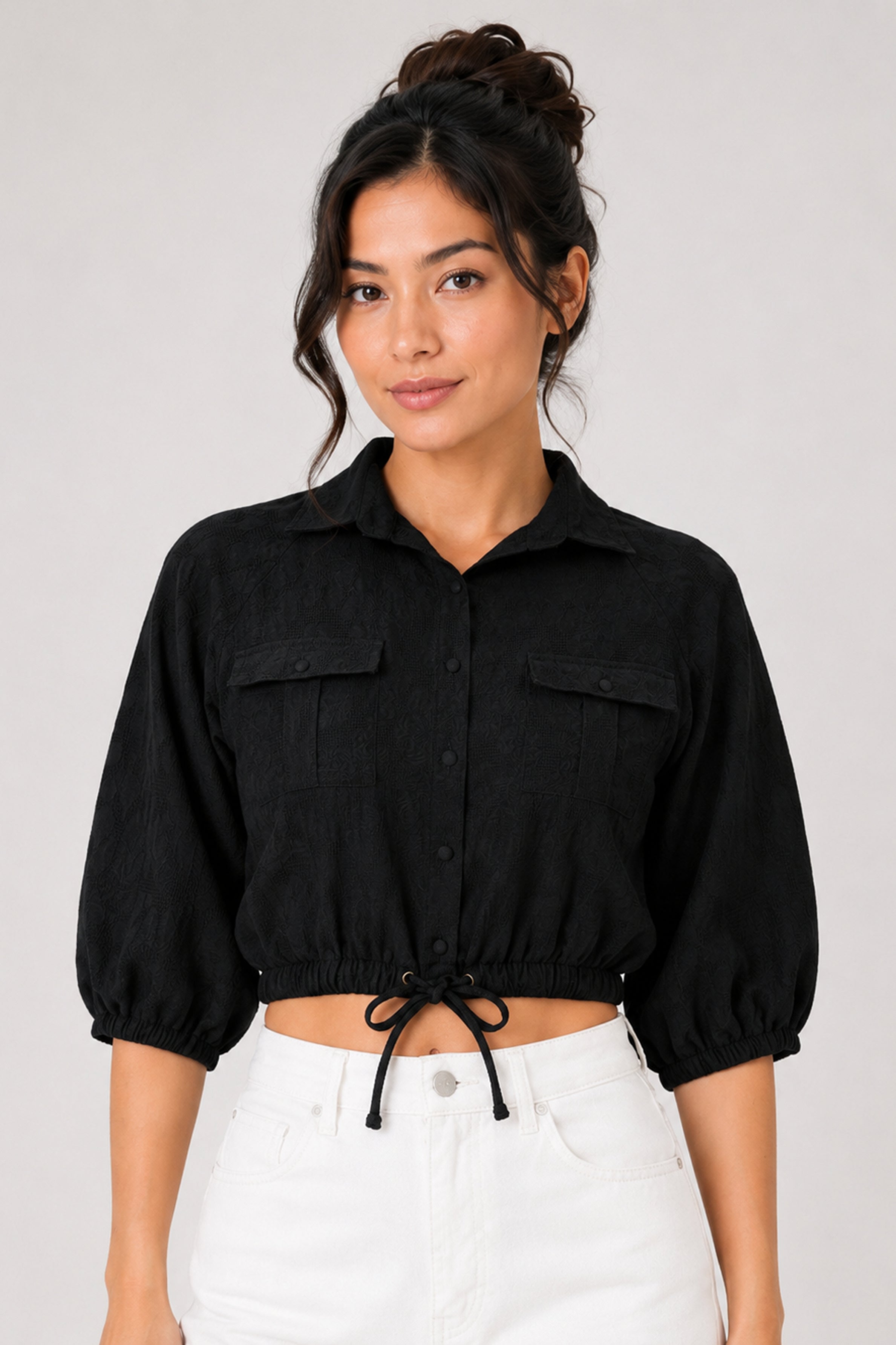 MODANO Casual POLO Plain Blouse - Black