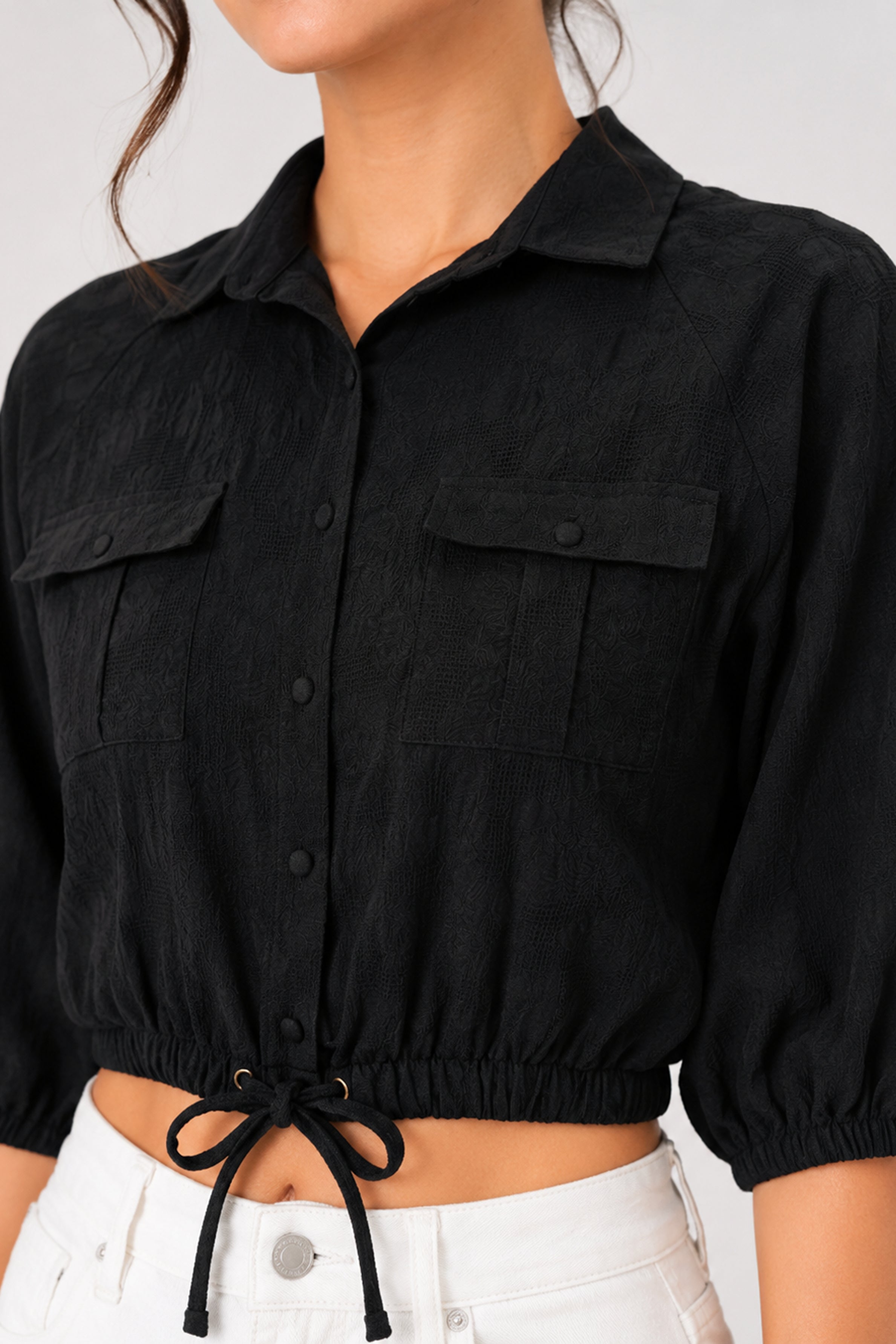 MODANO Casual POLO Plain Blouse - Black