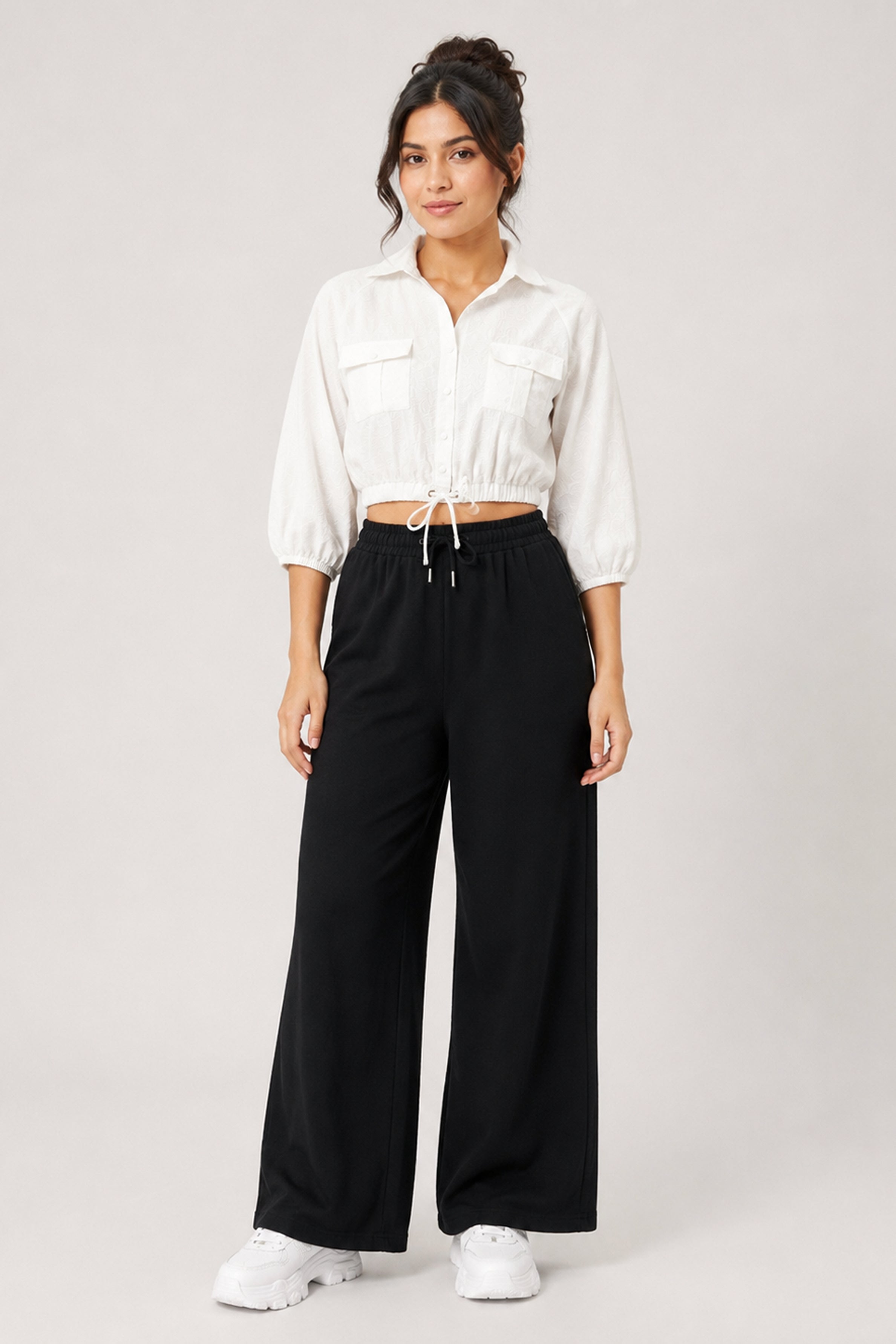 MODANO Casual POLO Plain Blouse - White