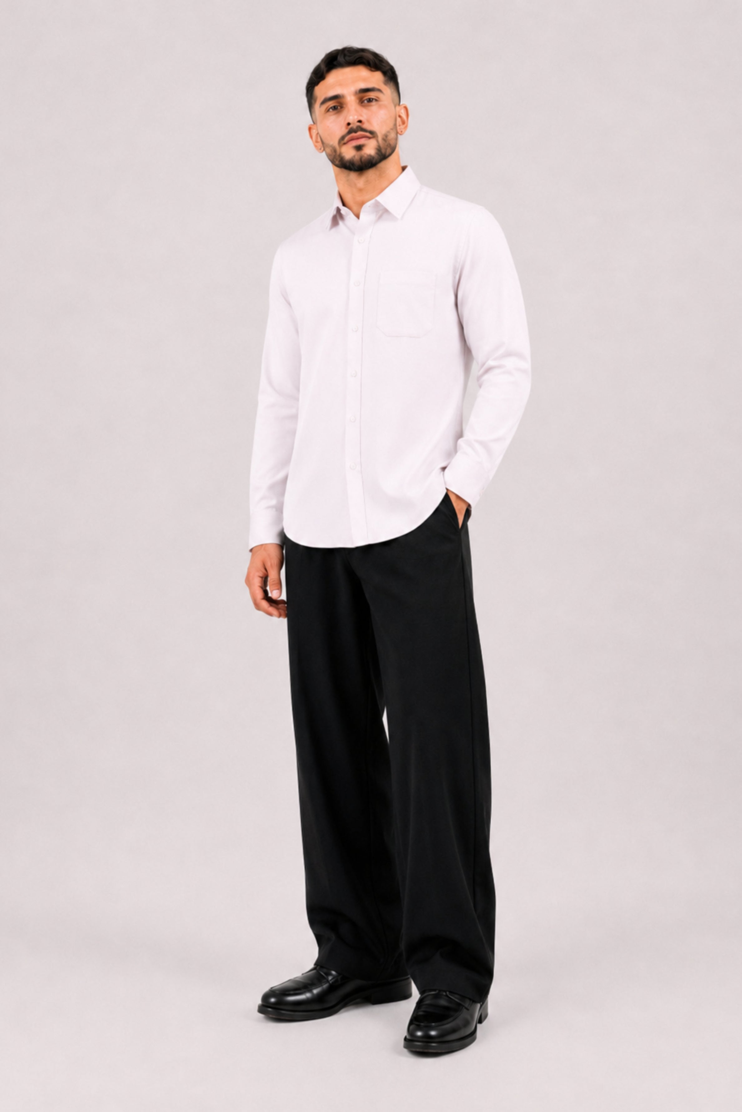 GENZ Formal Slim Fit Long Sleeve Shirt - Ivory