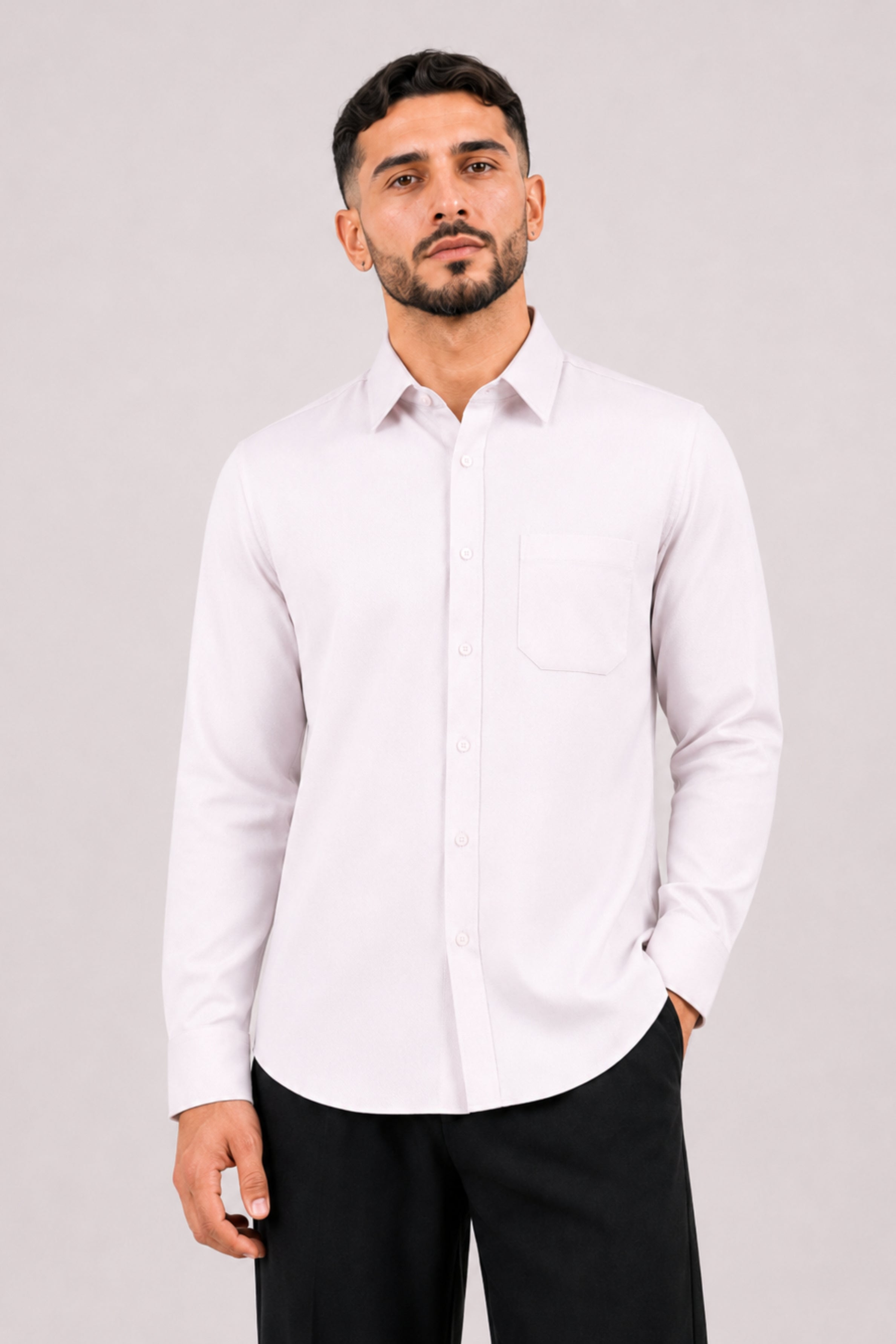 GENZ Formal Slim Fit Long Sleeve Shirt - Ivory