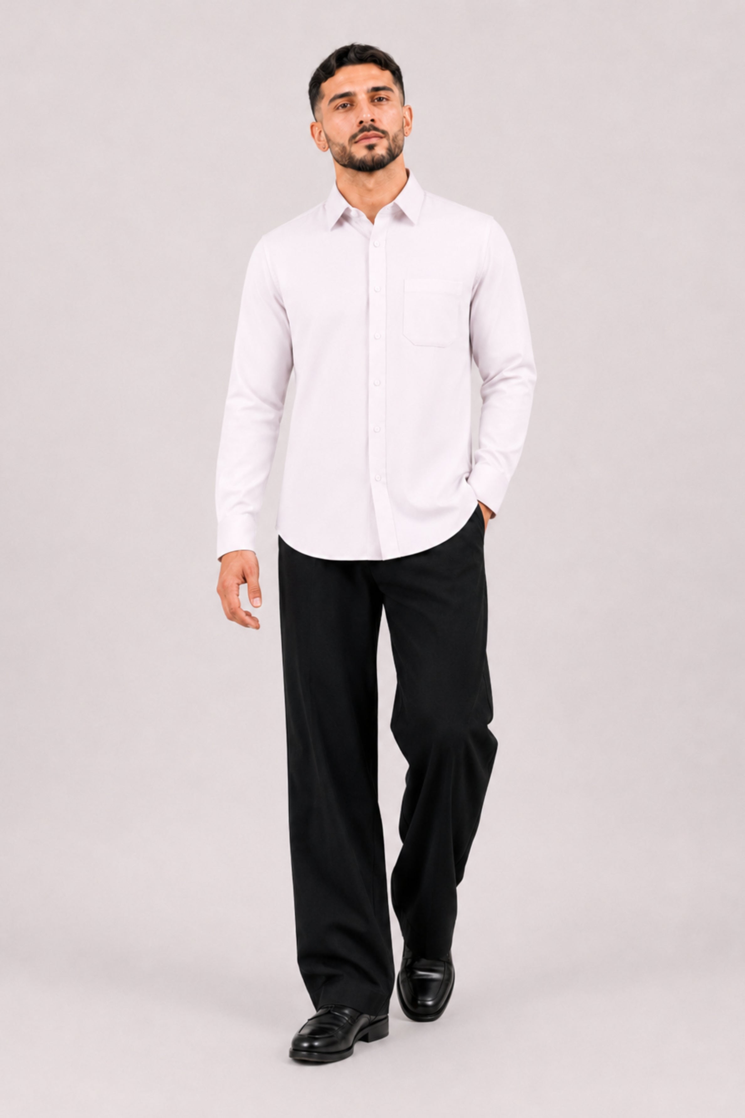 GENZ Formal Slim Fit Long Sleeve Shirt - Ivory