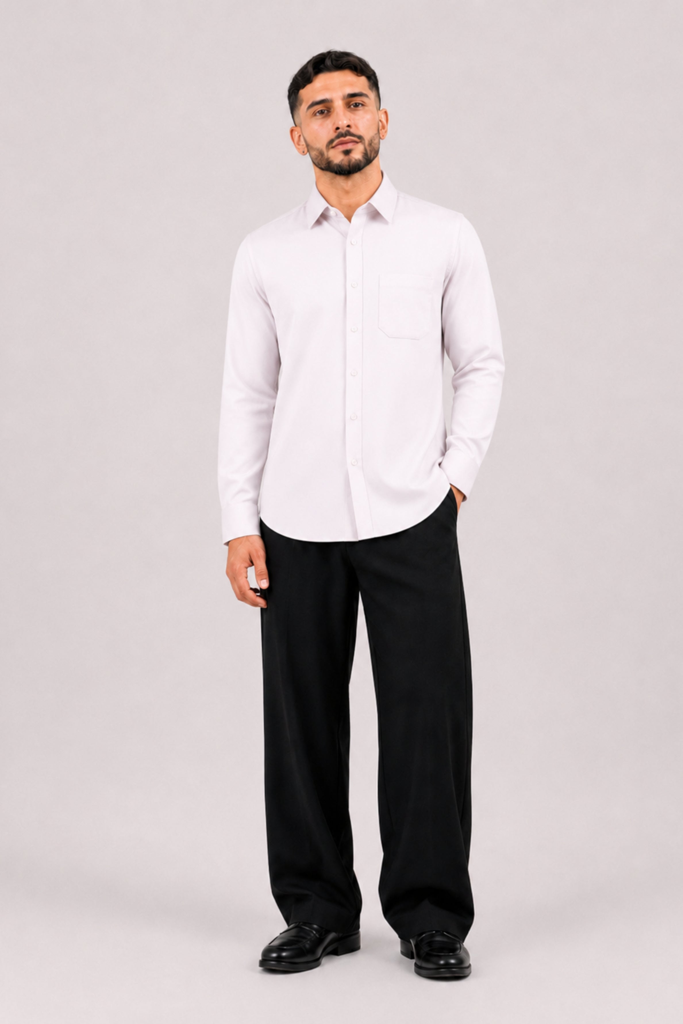 GENZ Formal Slim Fit Long Sleeve Shirt - Ivory