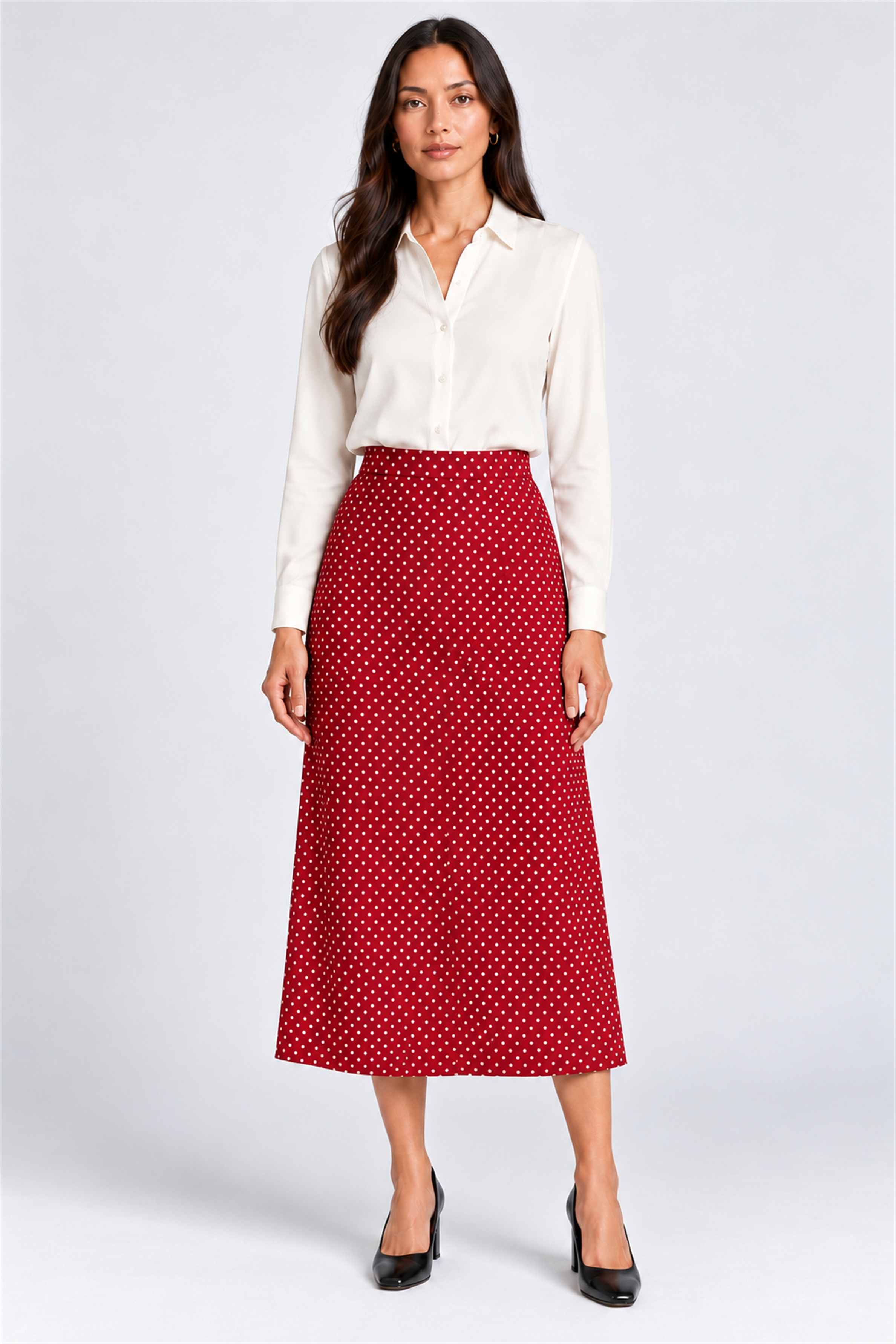 ENVOGUE Women's Formal Dots Skirt - Red