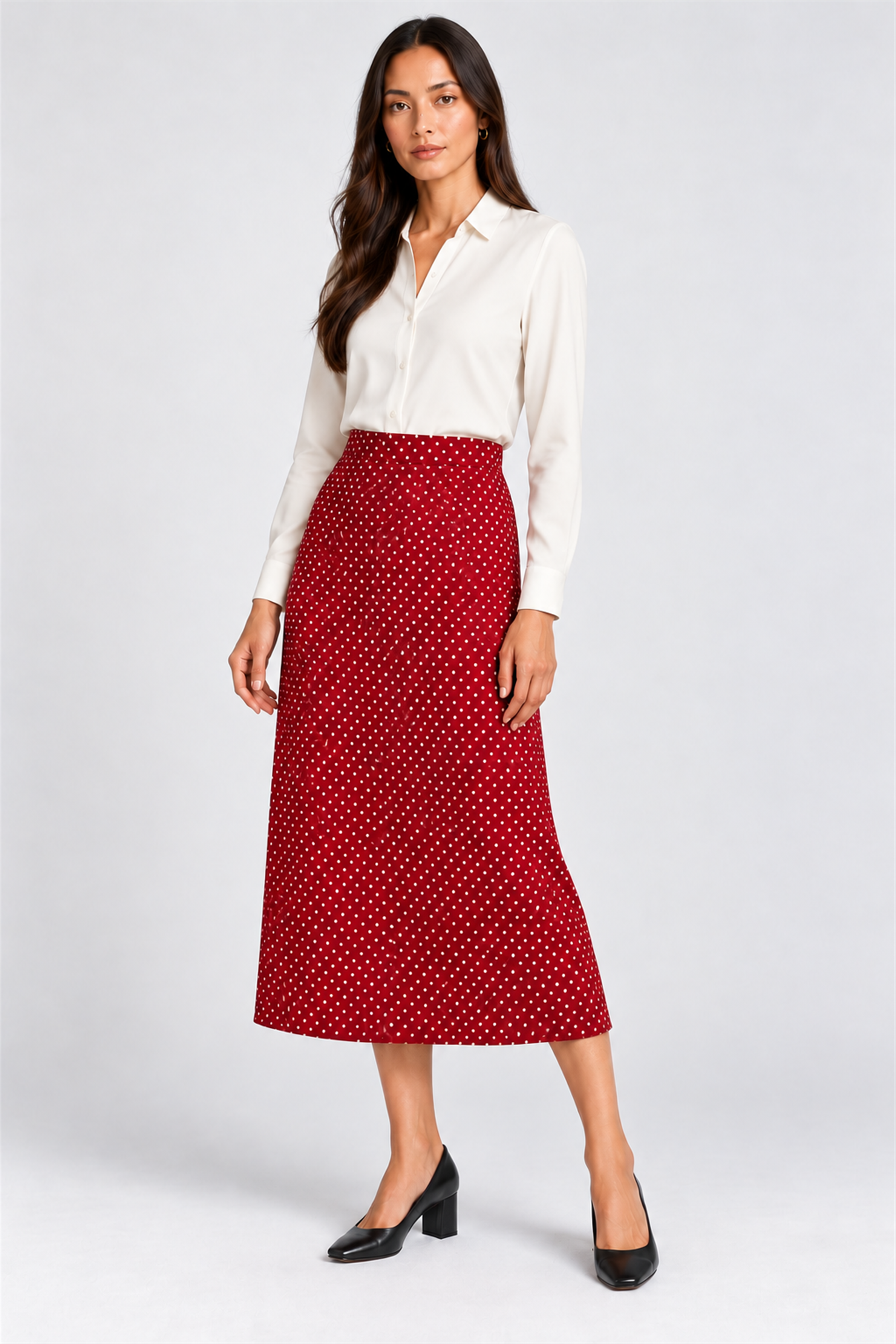ENVOGUE Women's Formal Dots Skirt - Red