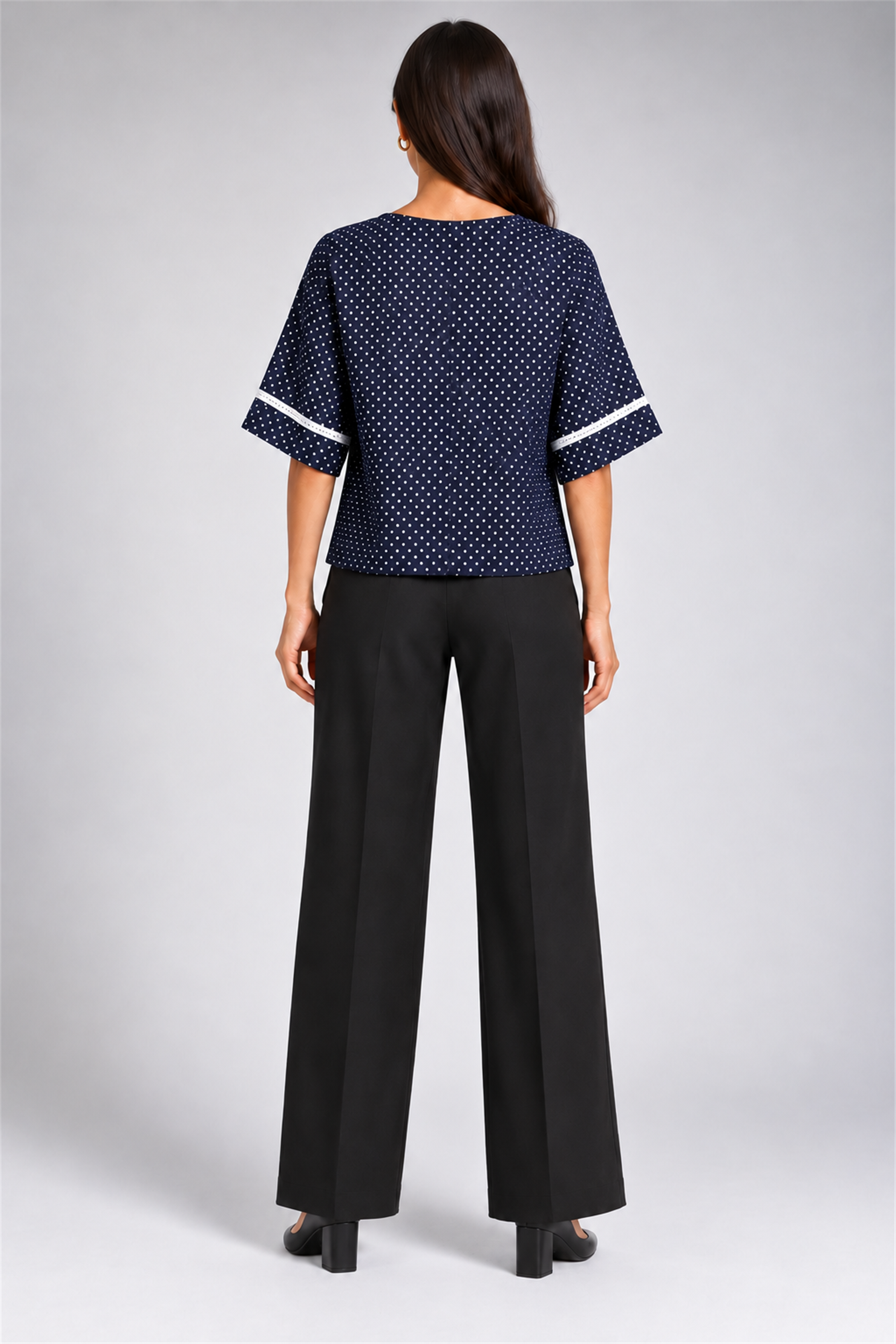 ENVOGUE Women's Formal Dots Printed Blouse - Navy