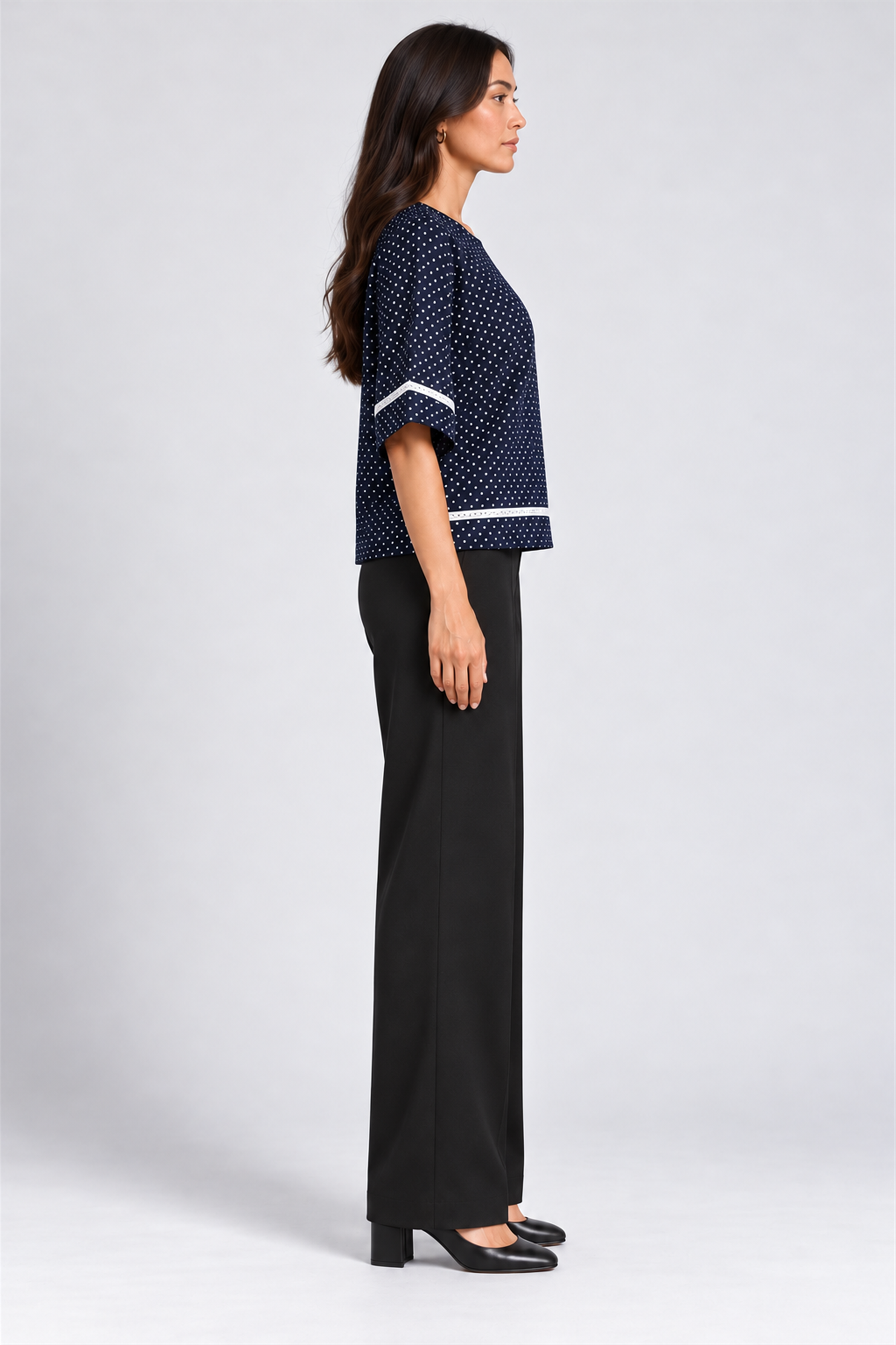 ENVOGUE Women's Formal Dots Printed Blouse - Navy