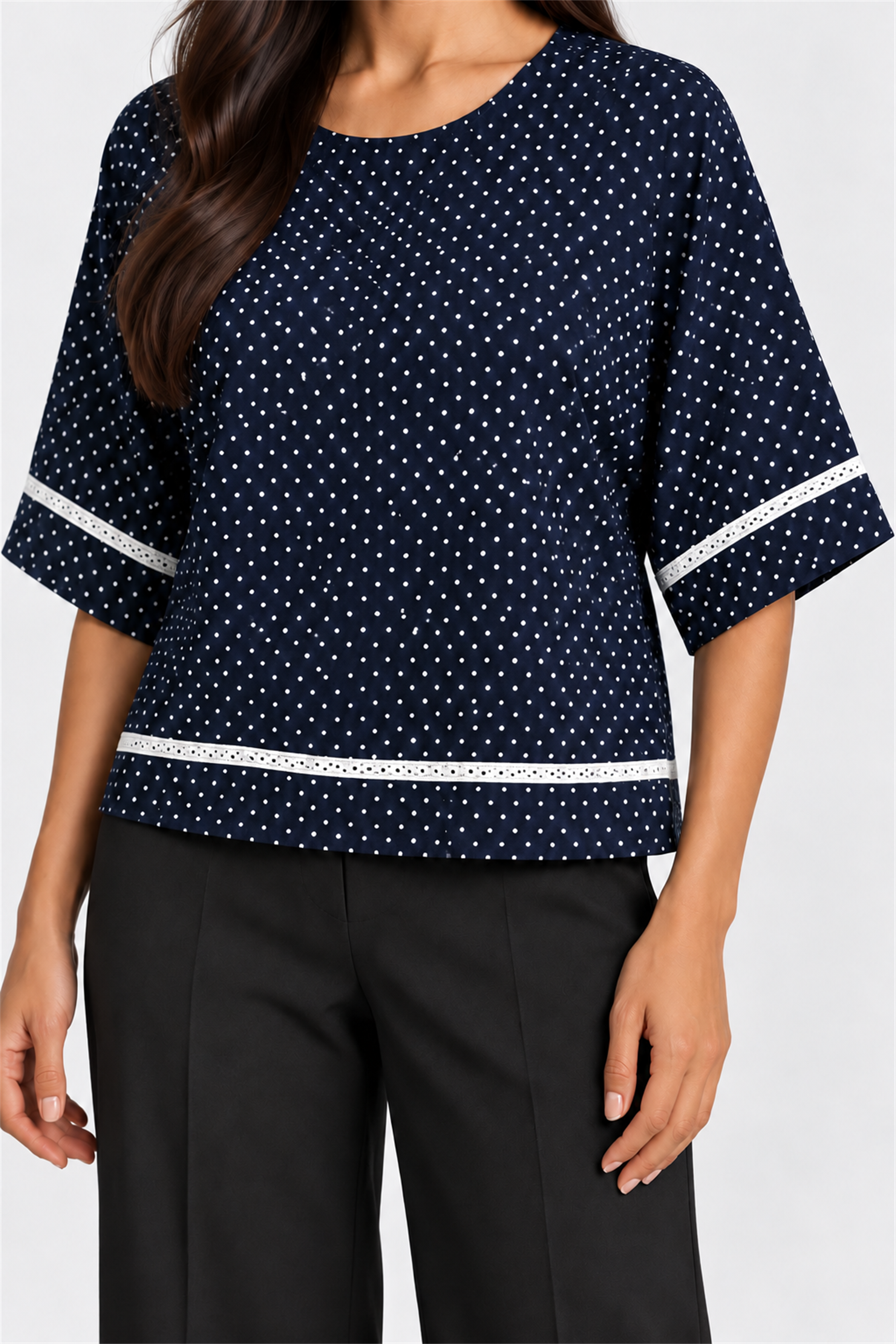 ENVOGUE Women's Formal Dots Printed Blouse - Navy