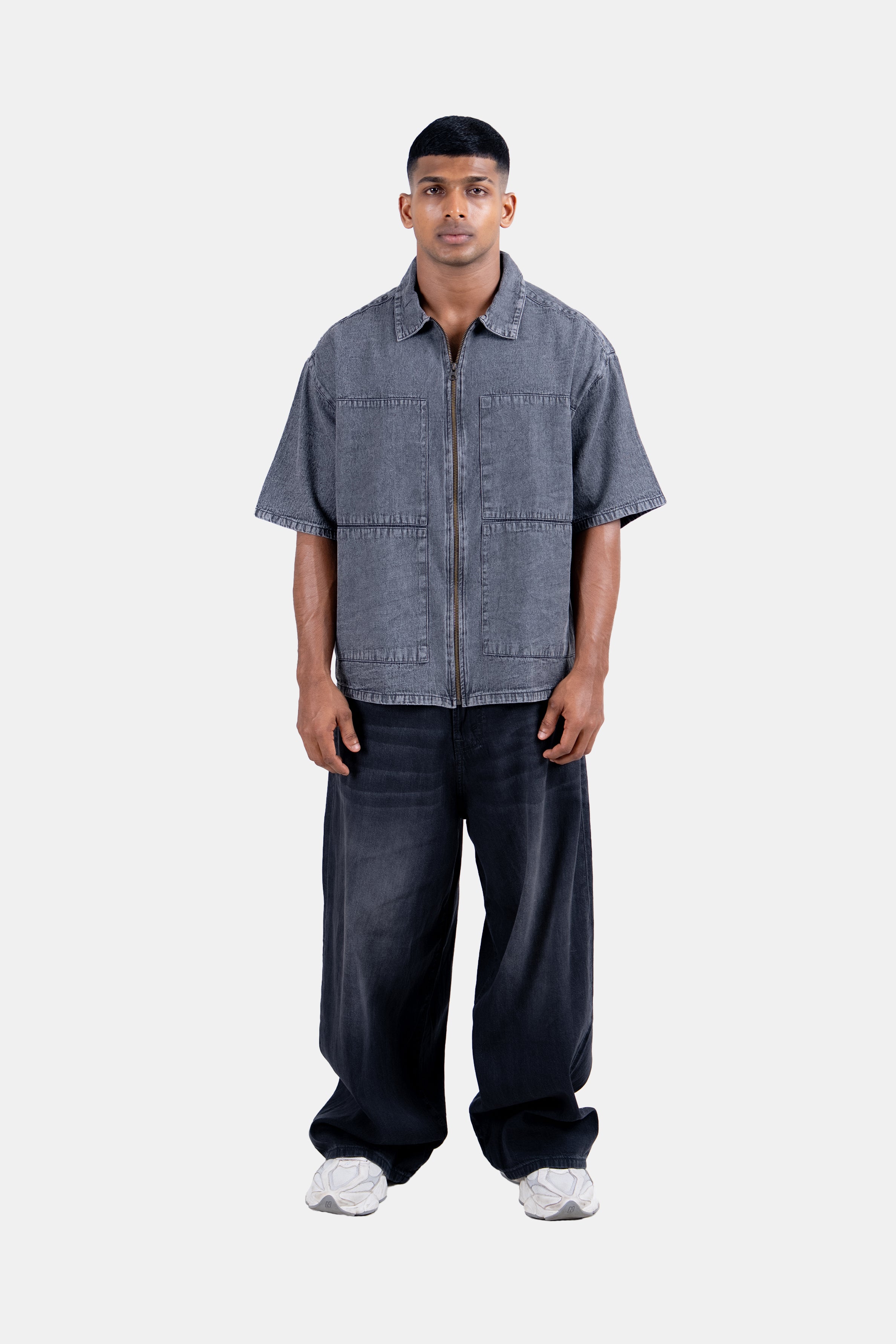Hustle Men's Denim Shirt - Blue & Gray