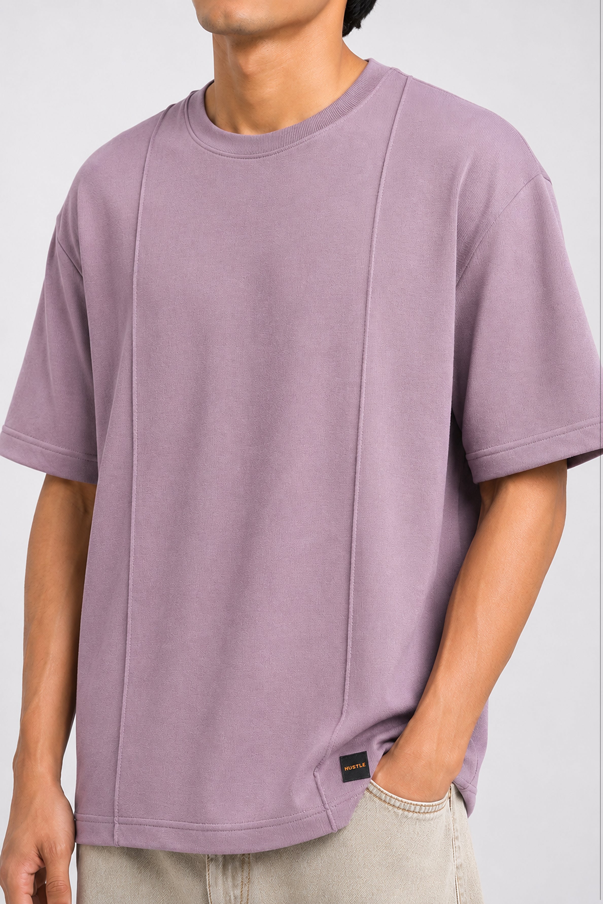 HUSTLE Essentials Men's Crew Neck Oversized Tees - Mulberry