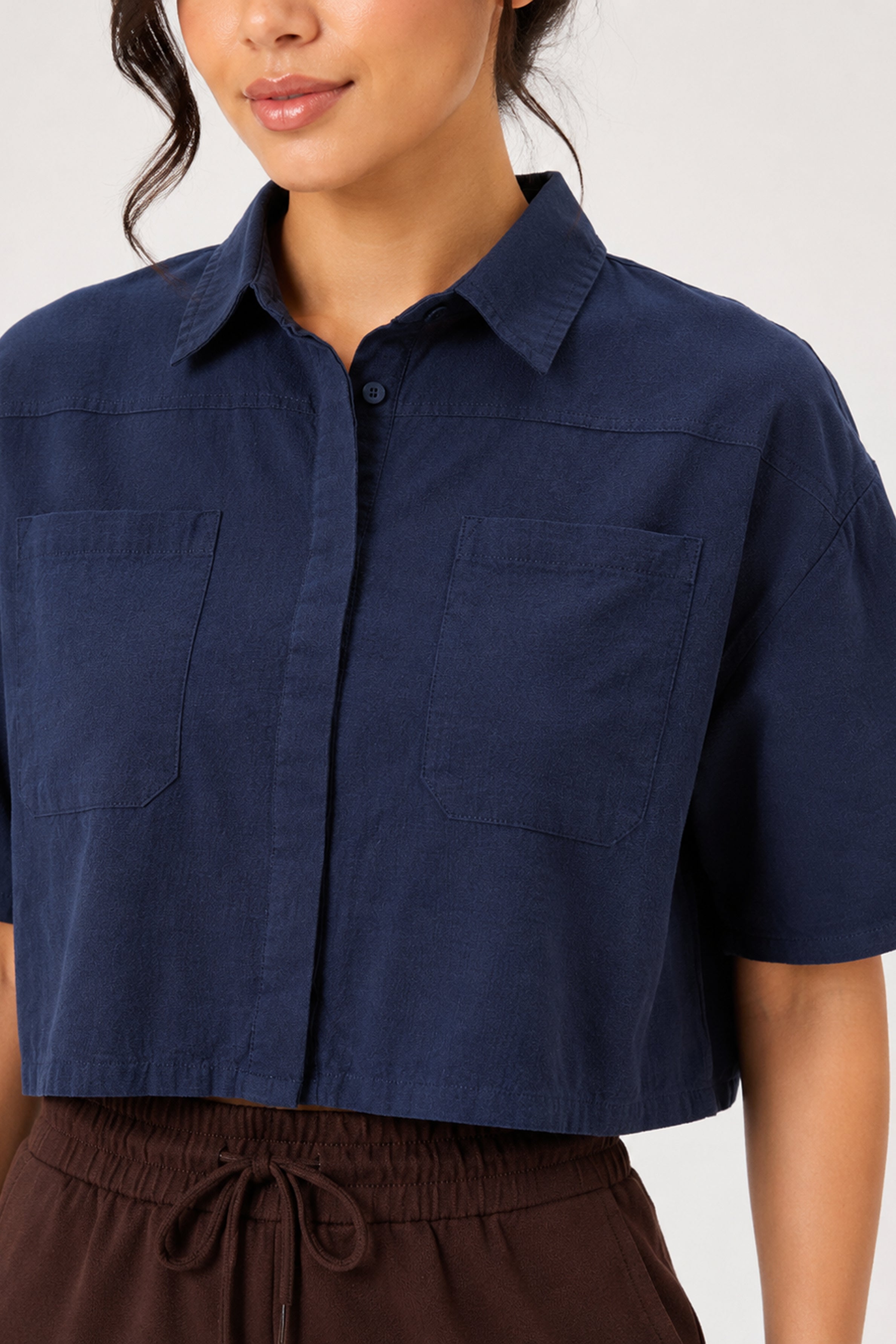 Modano Women's Linen Top - Navy