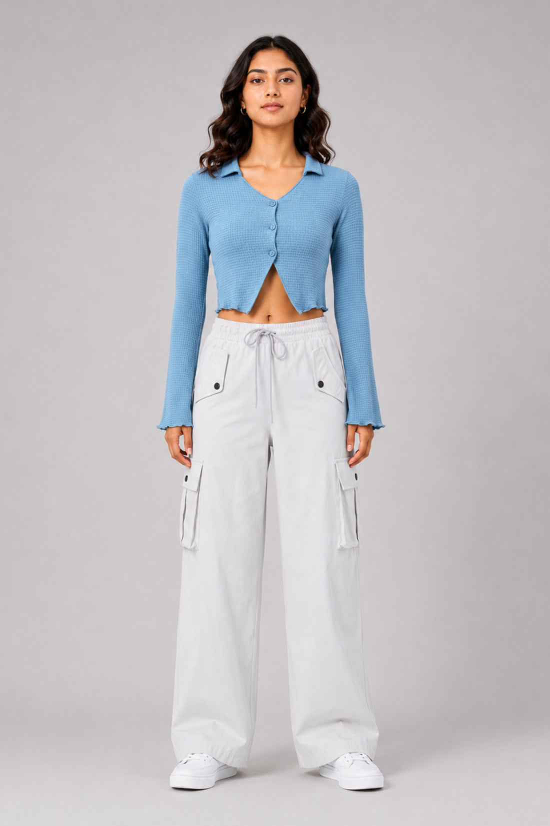 MODANO Casual Long Sleeve Top - Blue