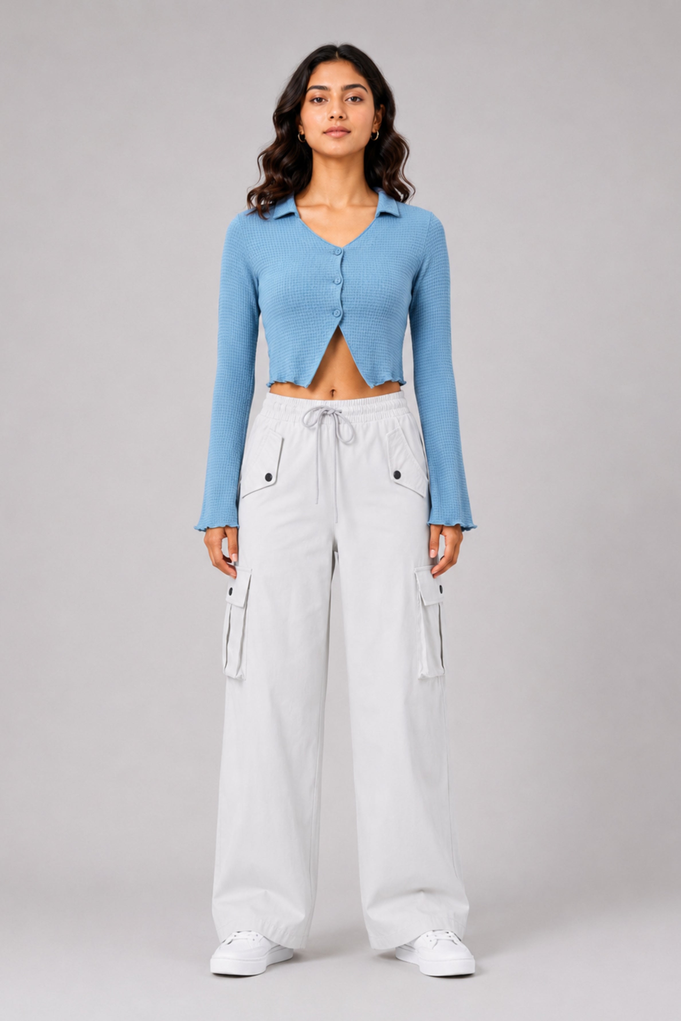 MODANO Casual Long Sleeve Top - Blue
