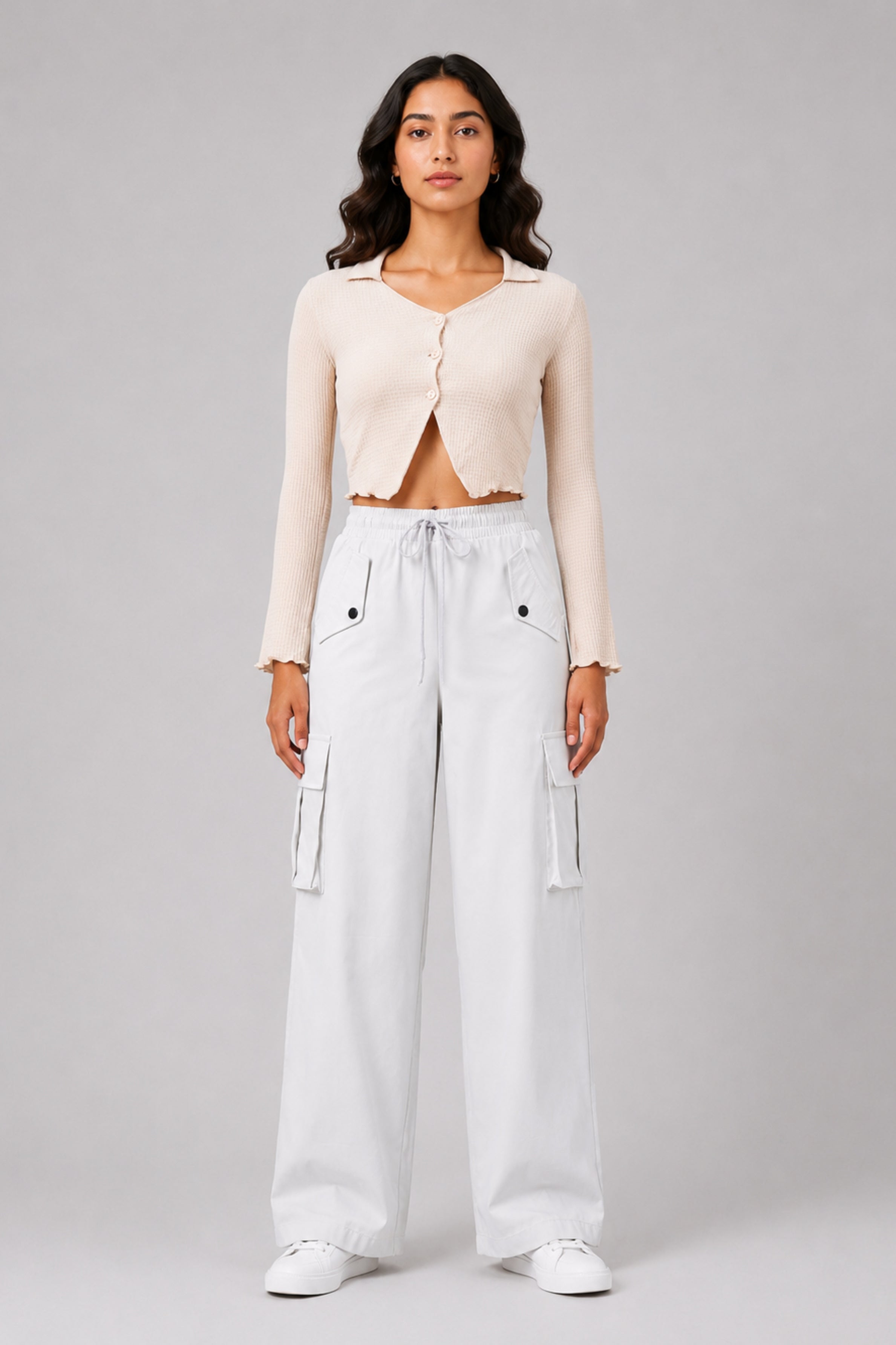 MODANO Casual Long Sleeve Top - Beige