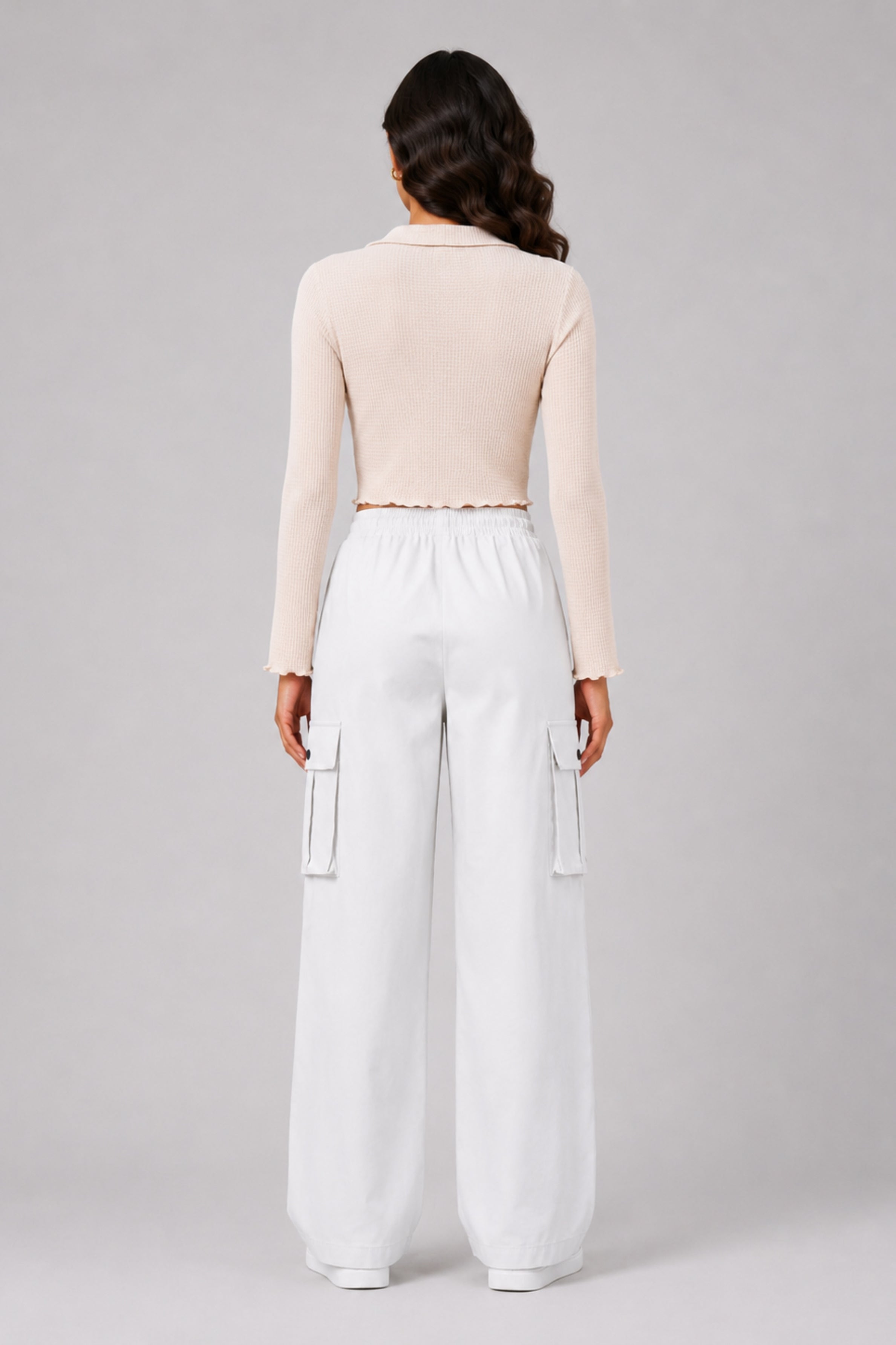 MODANO Casual Long Sleeve Top - Beige